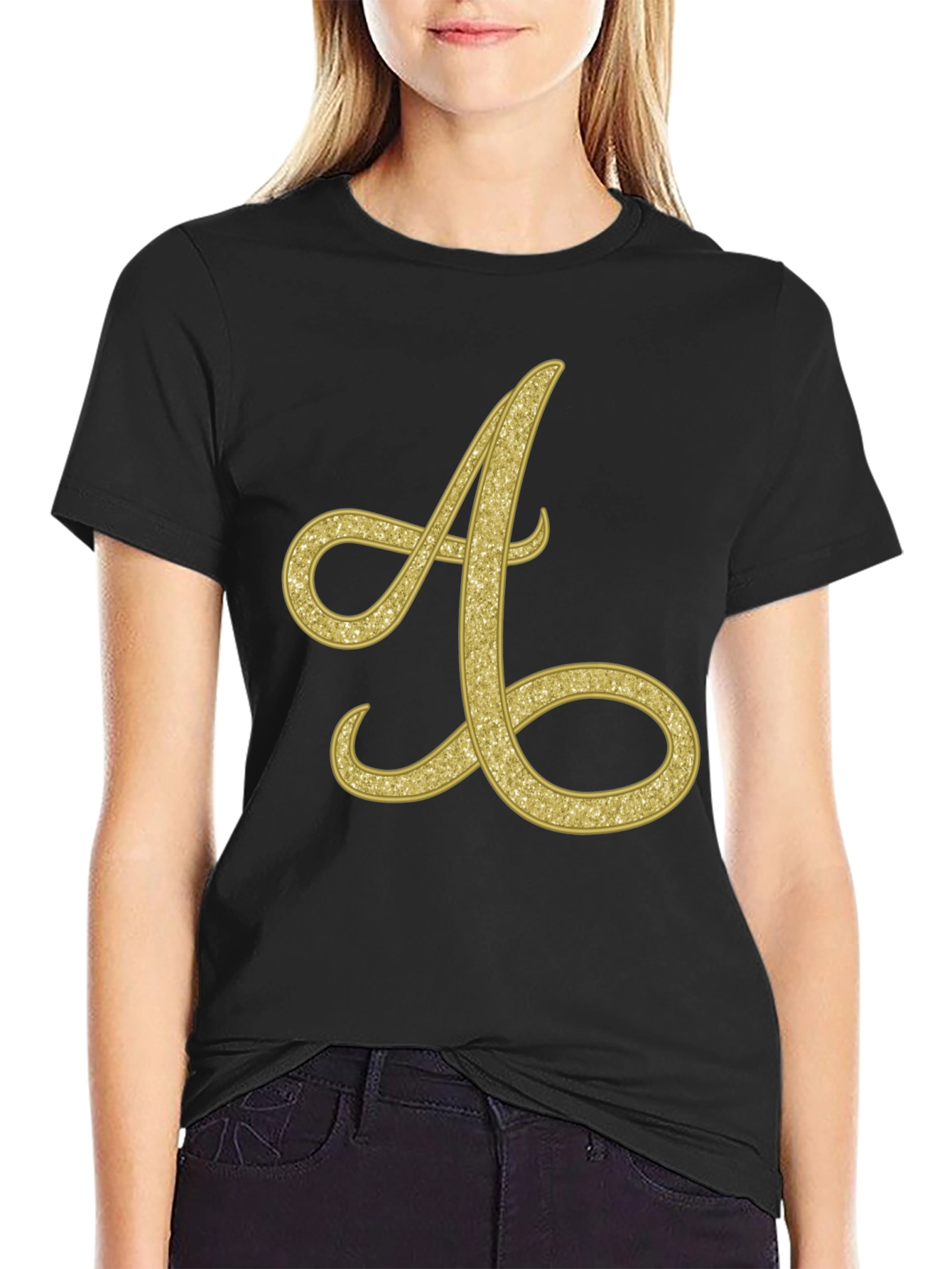 Black Golden Letter A T-Shirt view 2