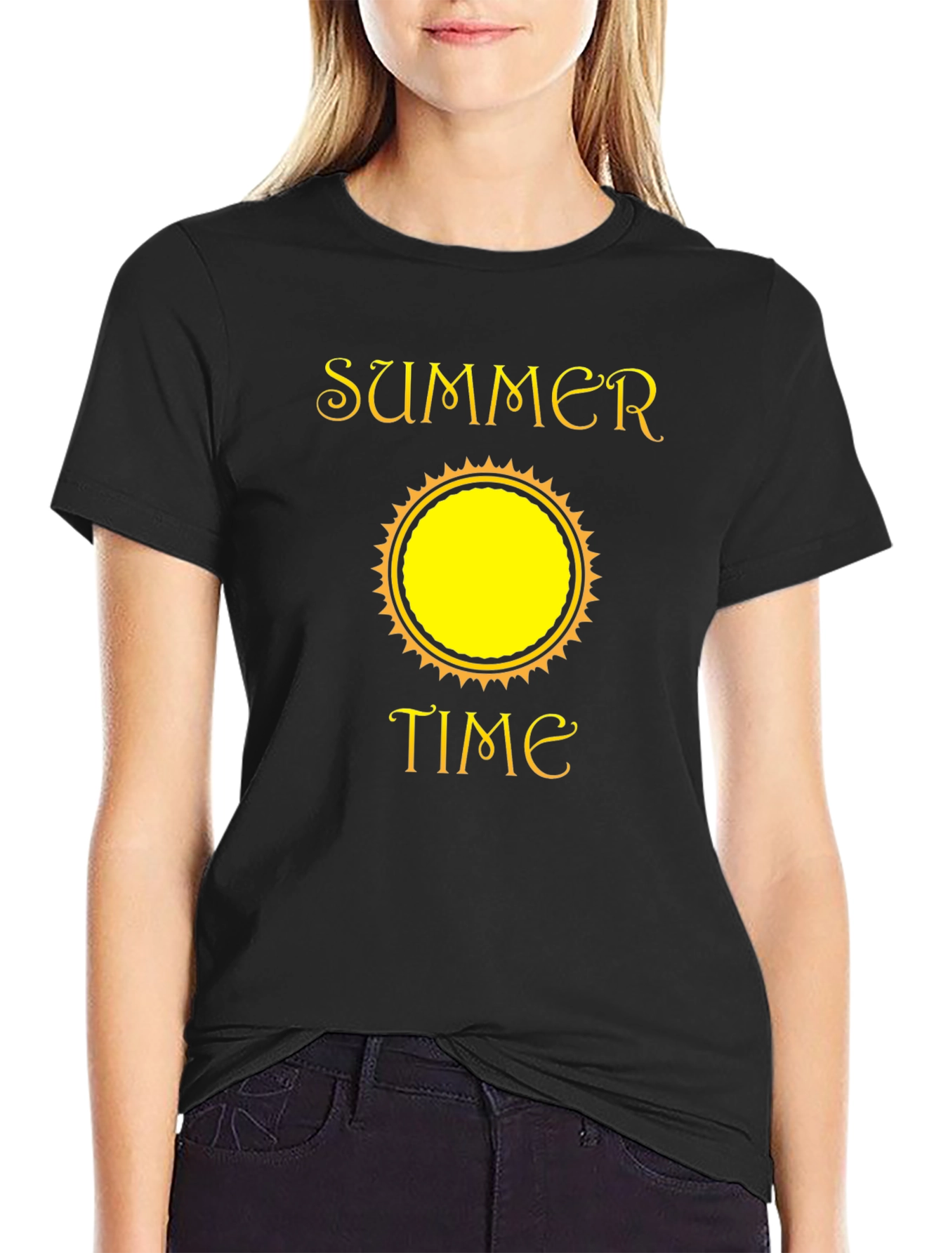 Black Summer Time Graphic Tee - Black Cotton T-Shirt view 2