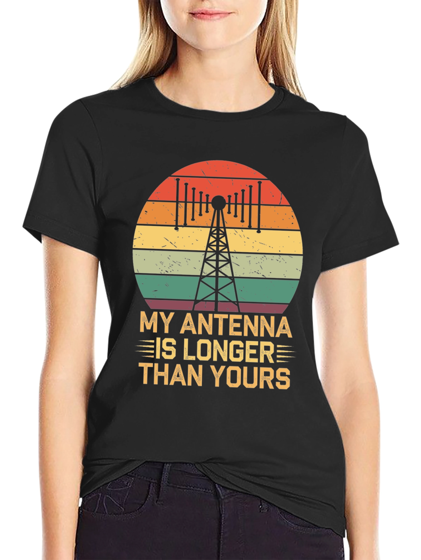 Black Antenna Longer Than Yours Funny Ham Radio T-Shirt view 2