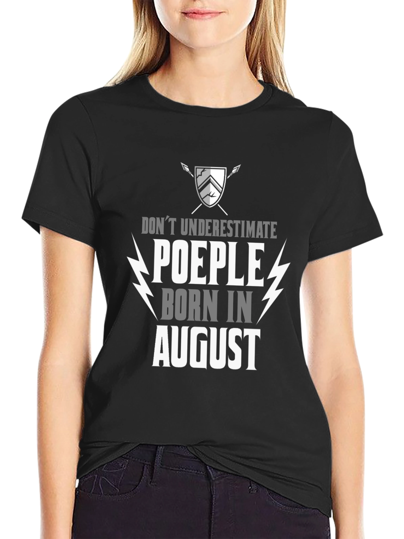 Black Don't Underestimate August Birthday T-Shirt view 2