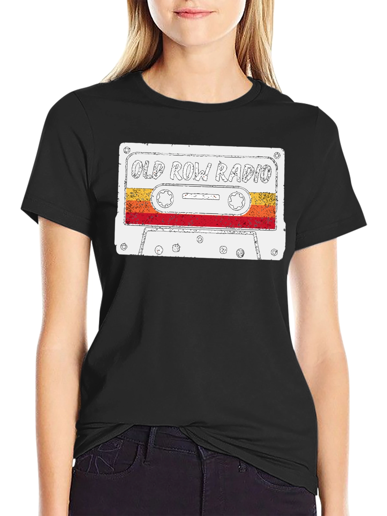 Black Vintage Old Row Radio Cassette Graphic Tee view 2