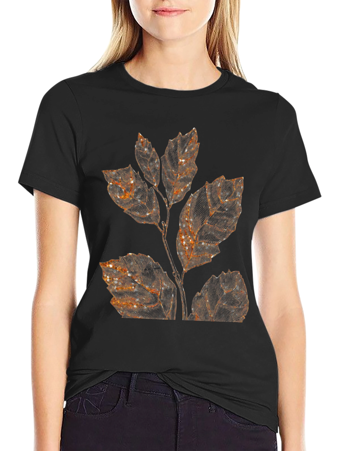 Black Botanical Print Black T-Shirt view 2