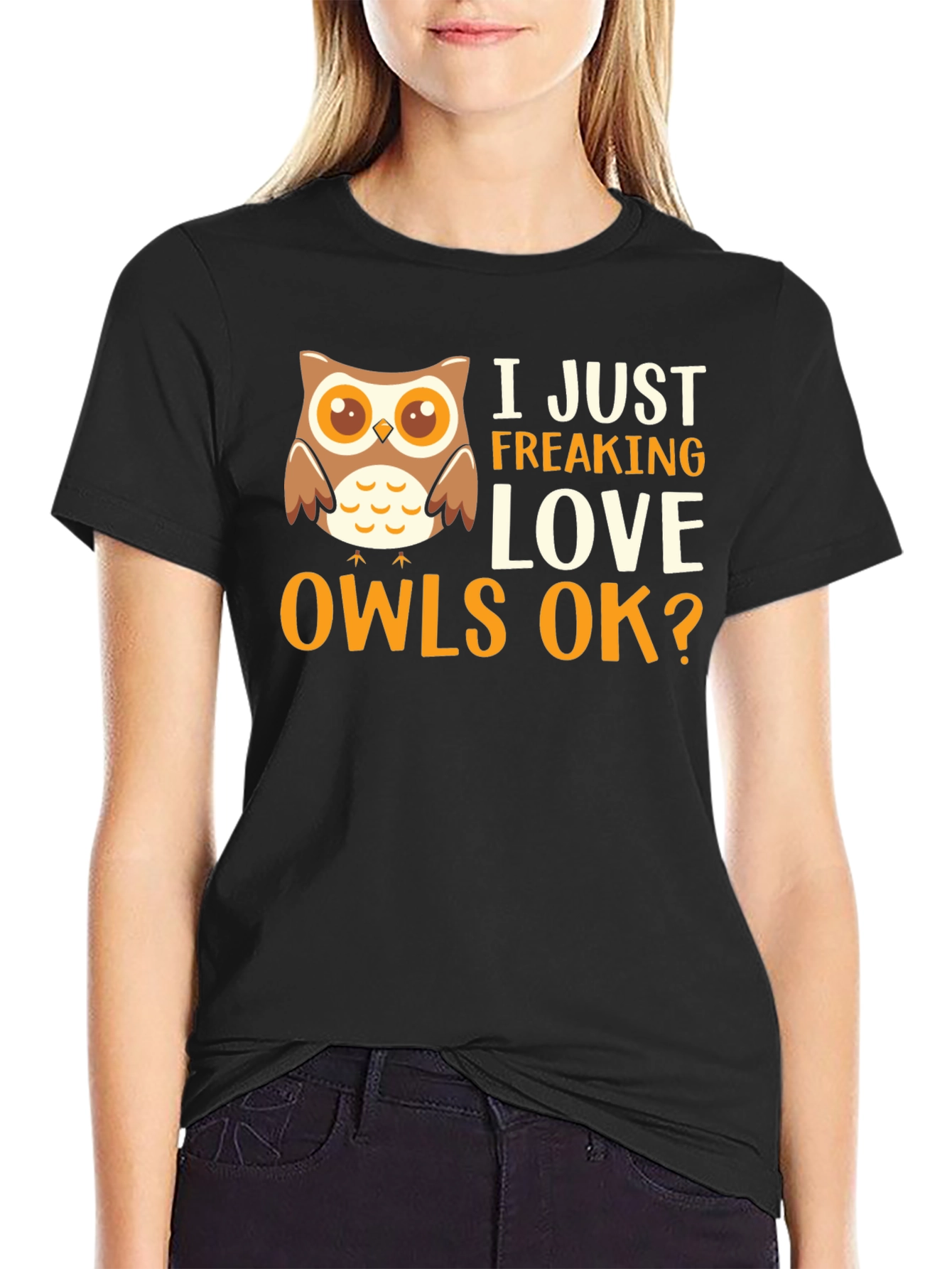 Black I Just Freaking Love Owls Graphic T-Shirt view 2