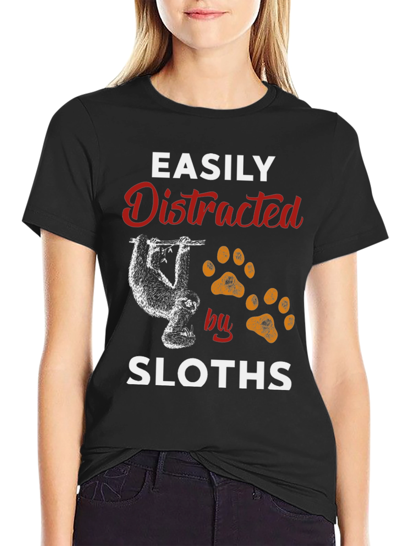 Black Easily Distracted by Sloths Graphic T-Shirt view 2