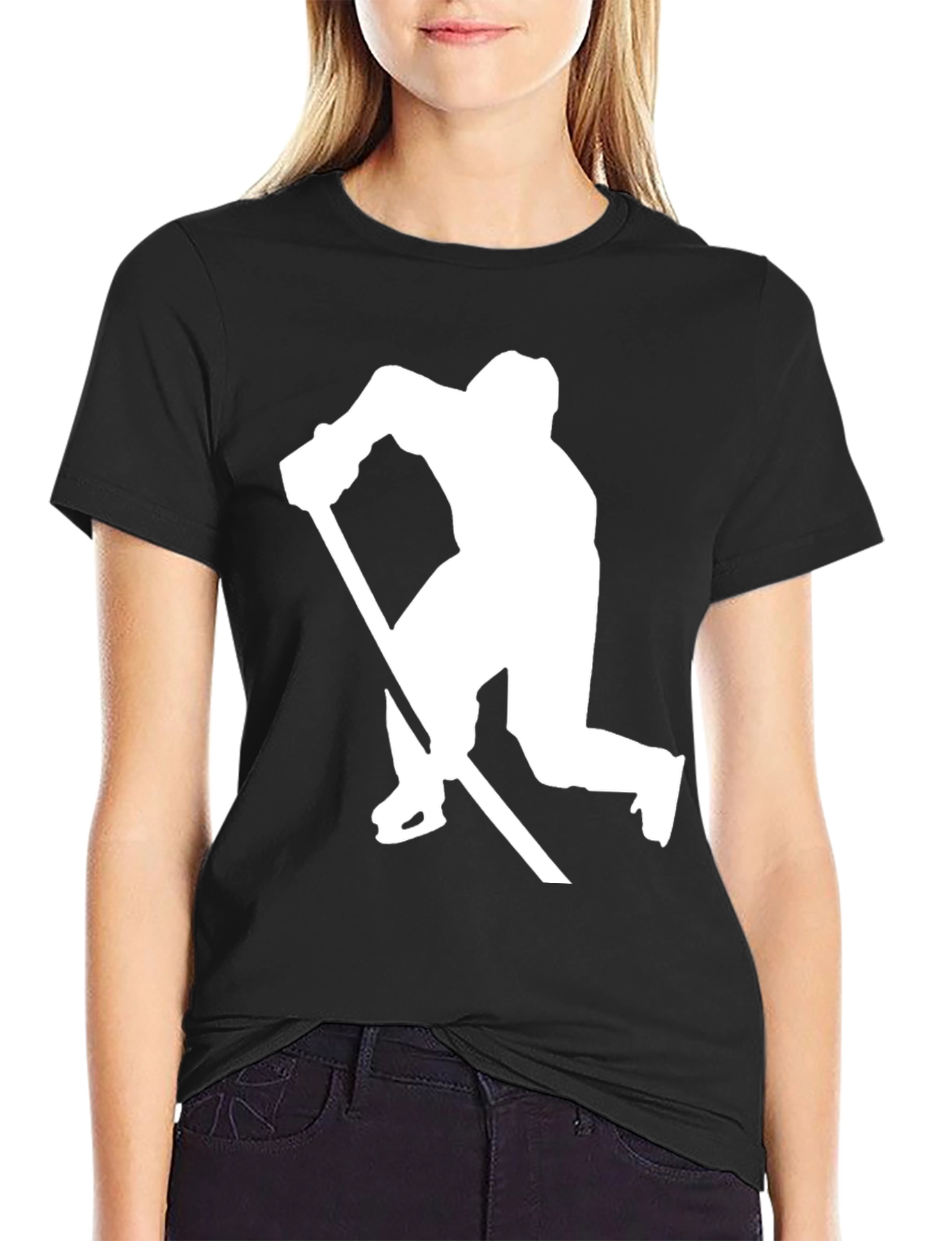 Black Hockey Player Silhouette Graphic Tee - Black Cotton view 2