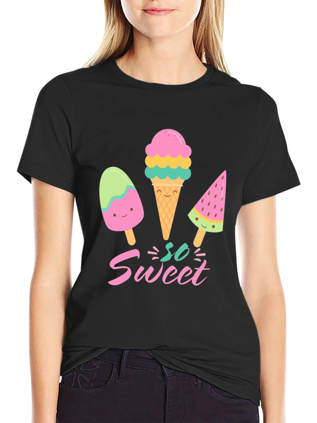 Black So Sweet Ice Cream Graphic T-Shirt view 2
