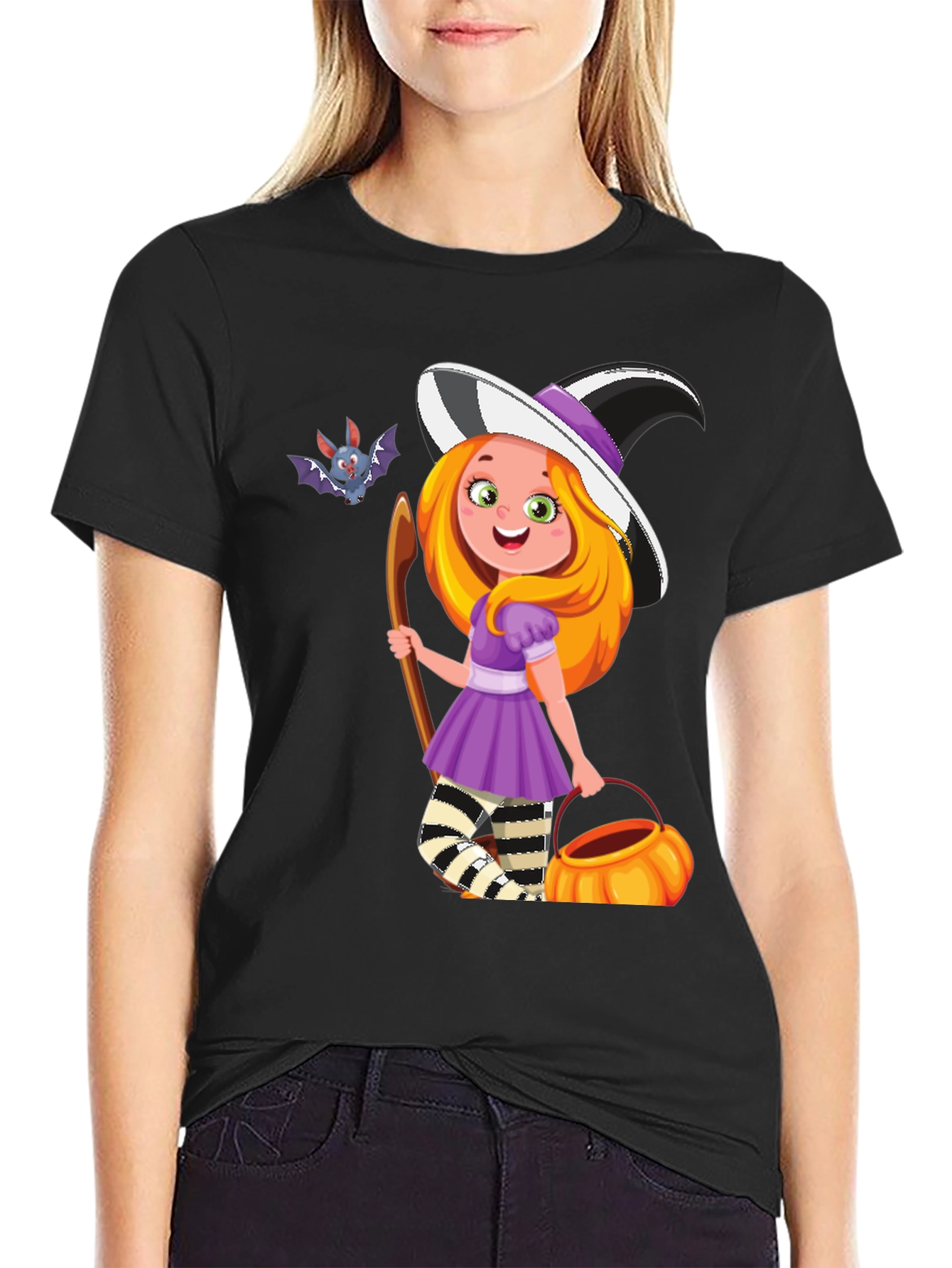 Black Halloween Witch Girl T-Shirt view 2