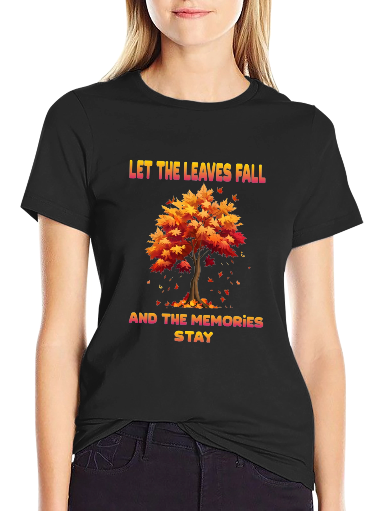 Black Autumn Memories T-Shirt: Let the Leaves Fall view 2
