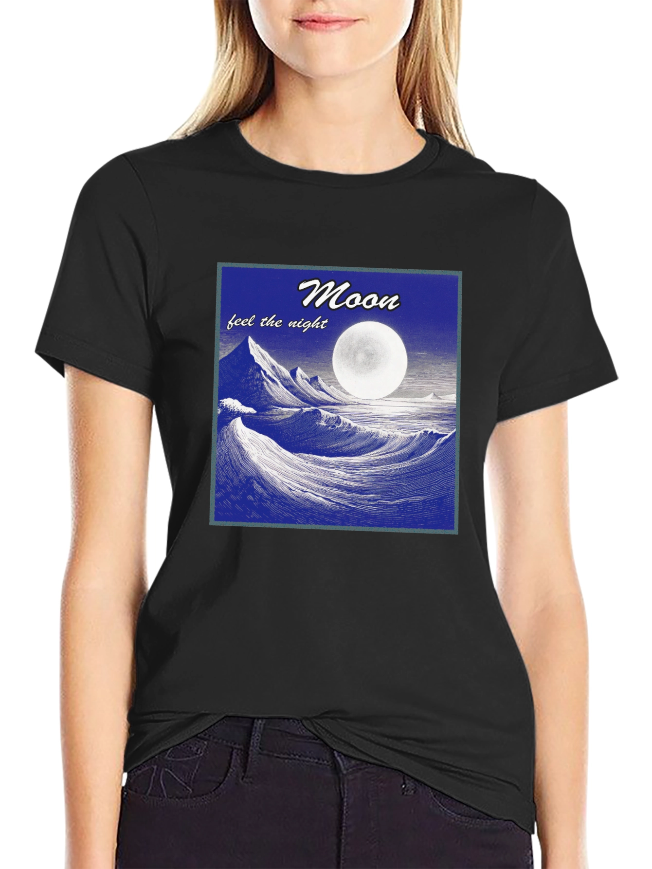 Black Moonlit Waves Graphic T-Shirt - Feel the Night! view 2