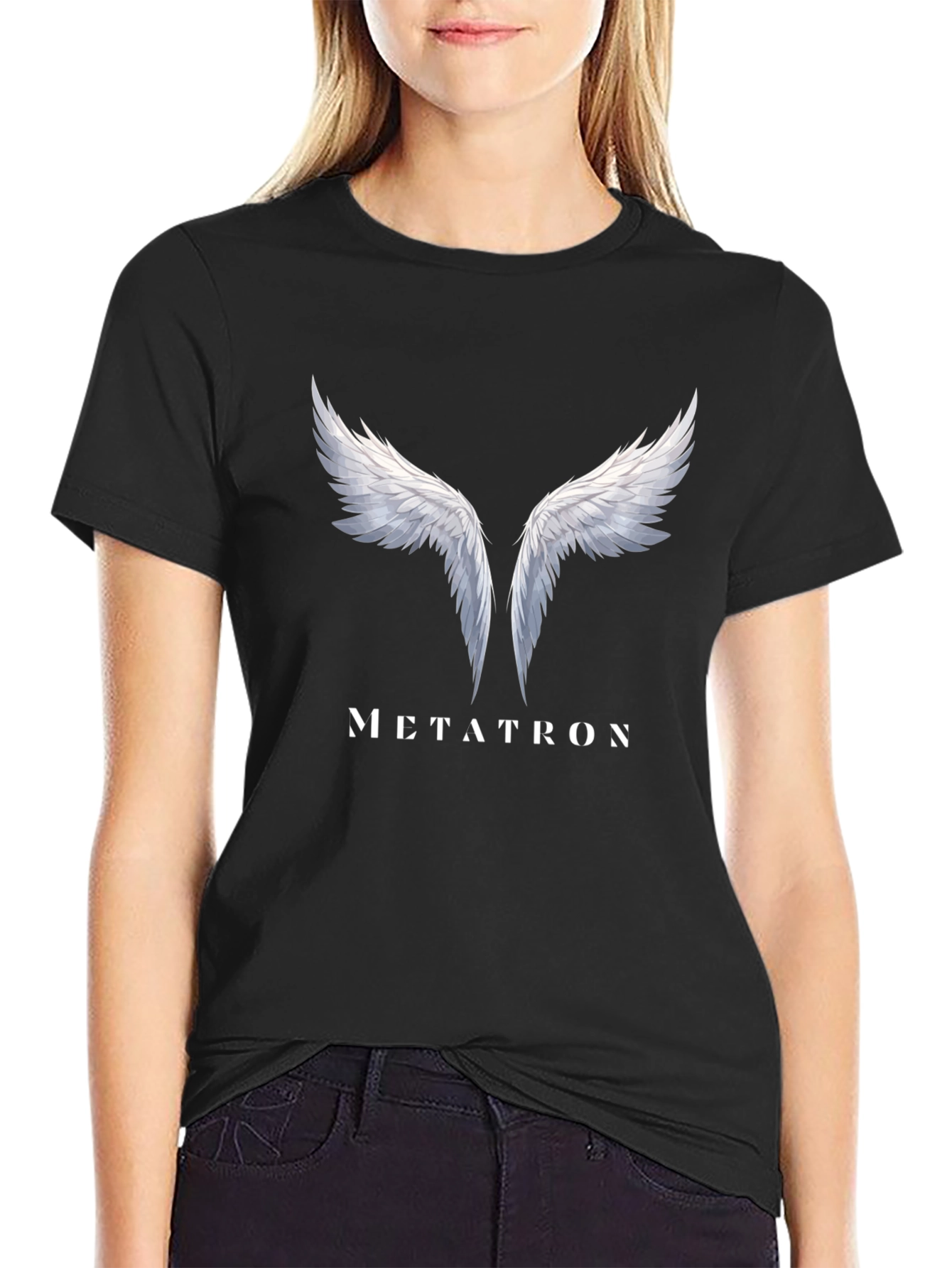 Black Metatron Wings Graphic Black T-Shirt view 2