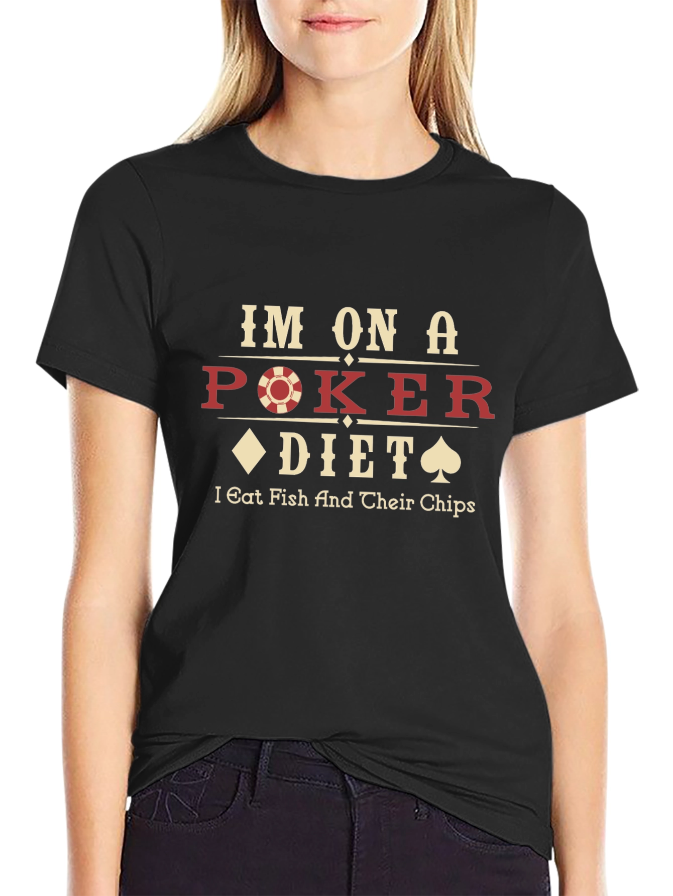 Black Poker Diet T-Shirt - Eat Fish and Chips view 2