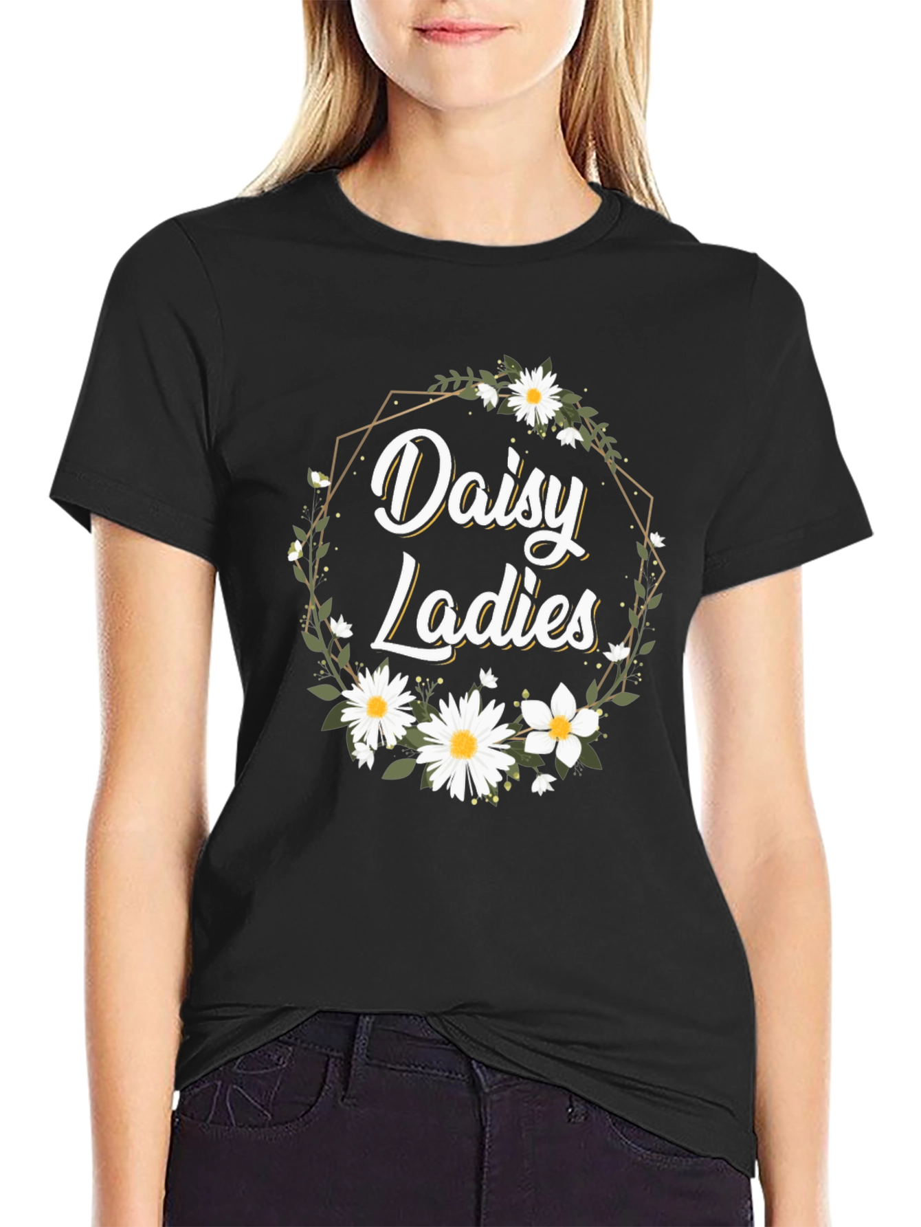 Black Daisy Ladies Graphic Tee - Floral Print view 2