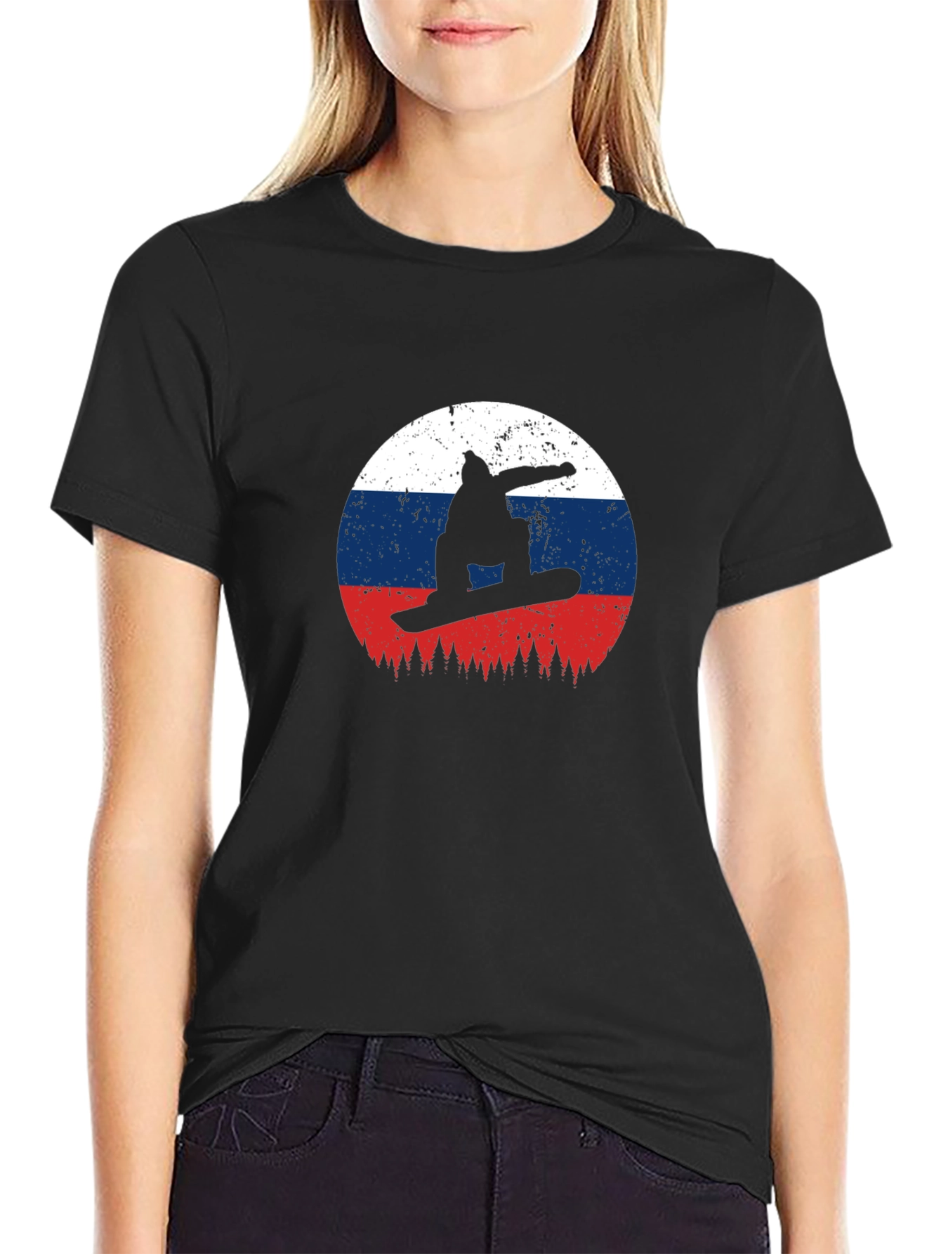 Black Snowboard Russia Flag T-Shirt view 2