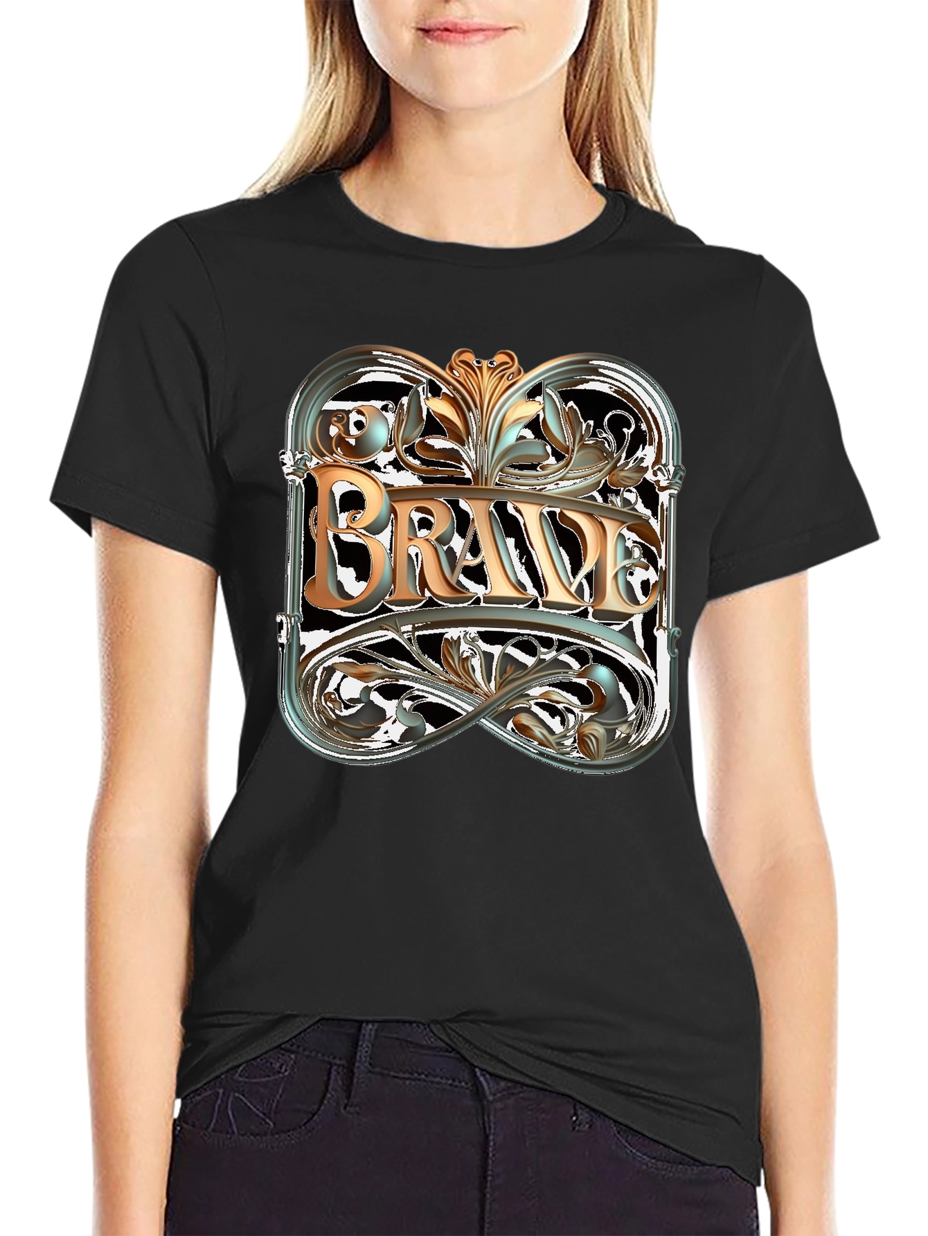 Black Brave Graphic Tee - Black Cotton Blend view 2