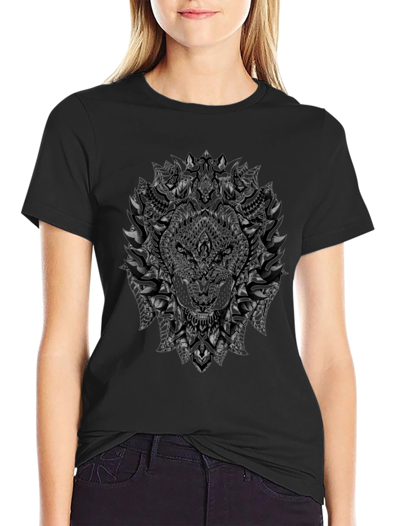 Black Dark Wolf Graphic Tee - Stylish Men's T-Shirt view 2