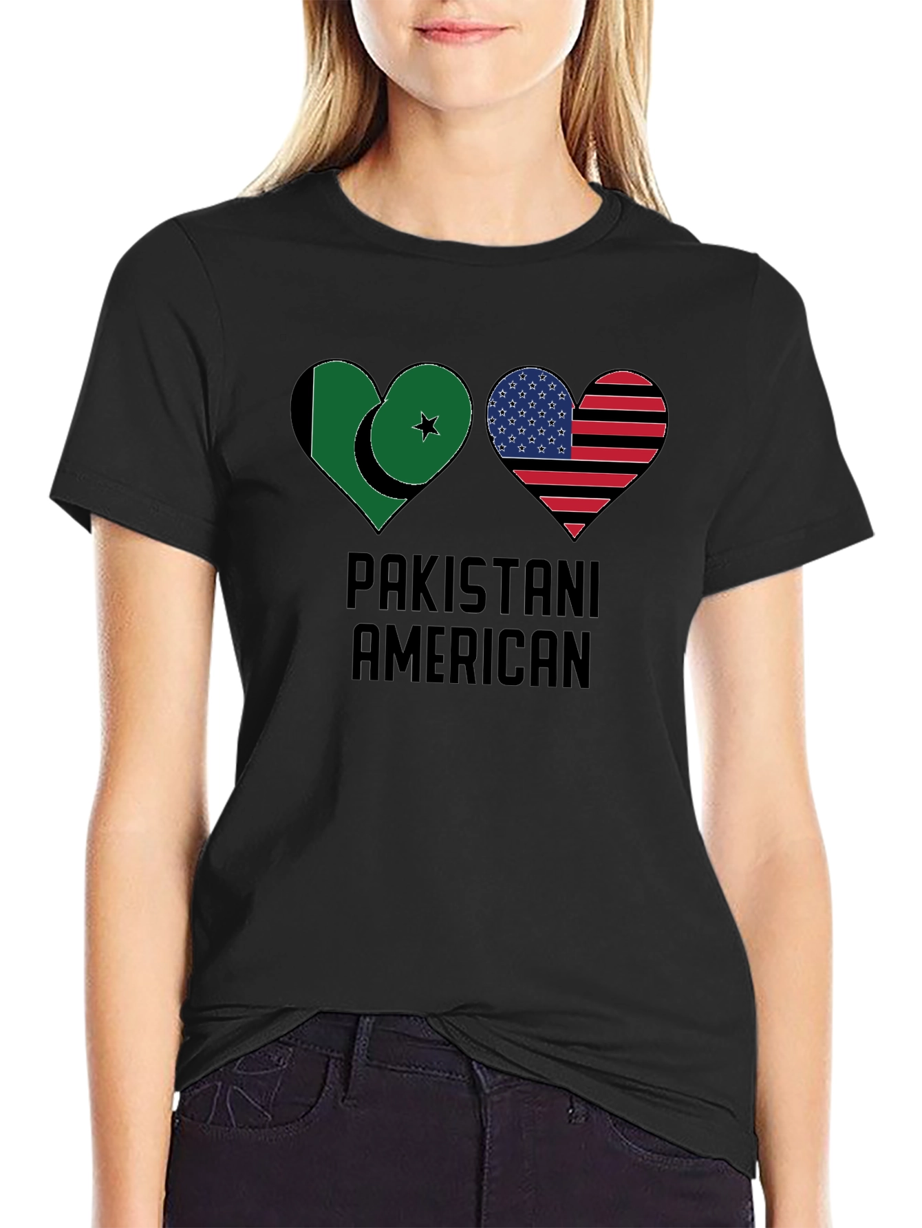 Black Pakistani American Heart Flag T-Shirt view 2