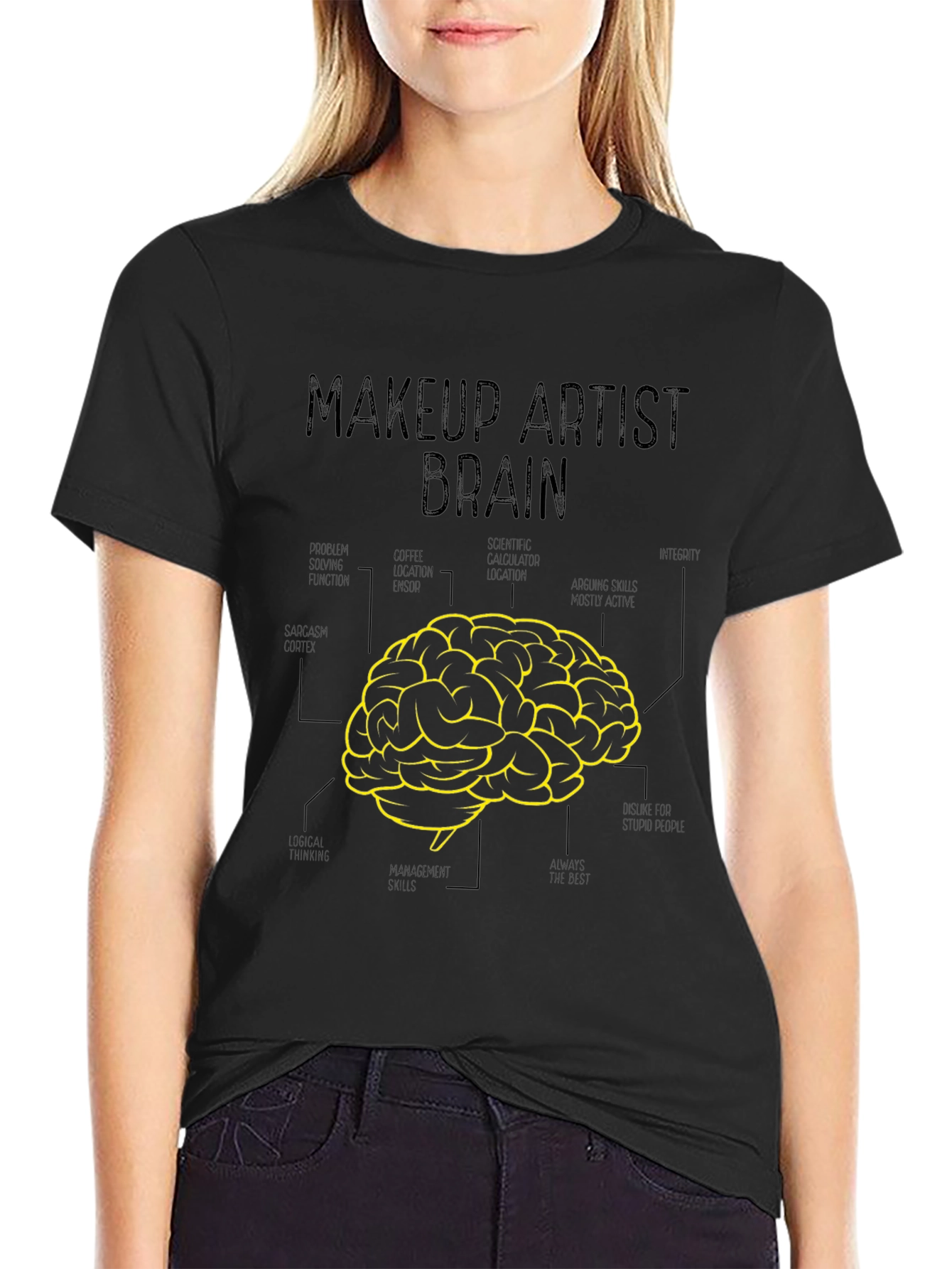 Black Makeup Artist Brain T-Shirt - Creative Graphic Tee view 2