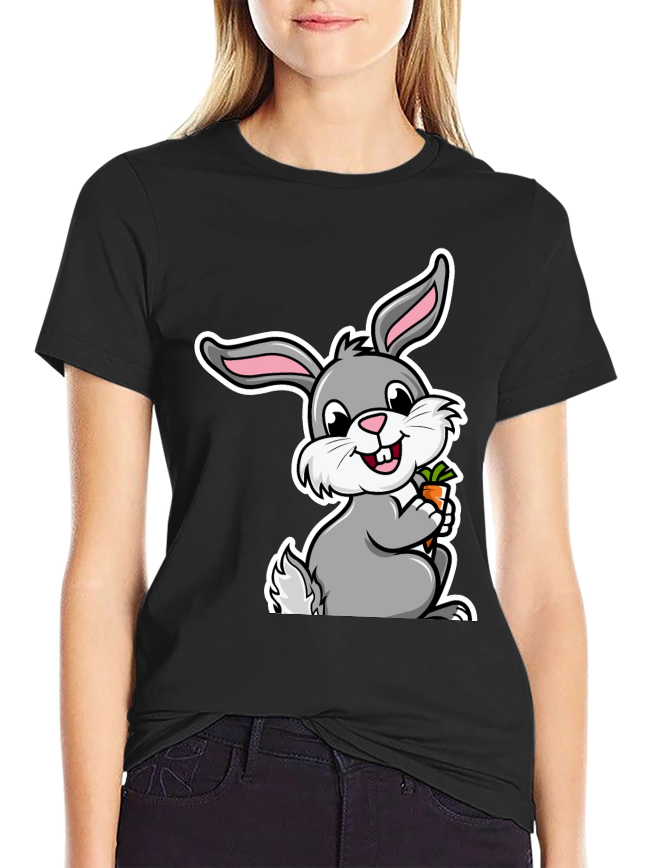 Cute Bunny Graphic Tee - Soft Cotton Black T-Shirt - 2