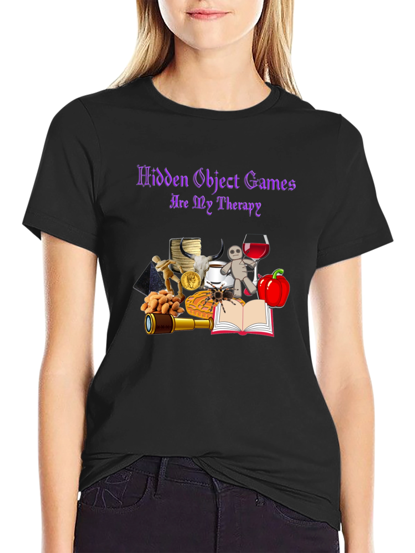 Black Hidden Object Games Therapy T-Shirt view 2