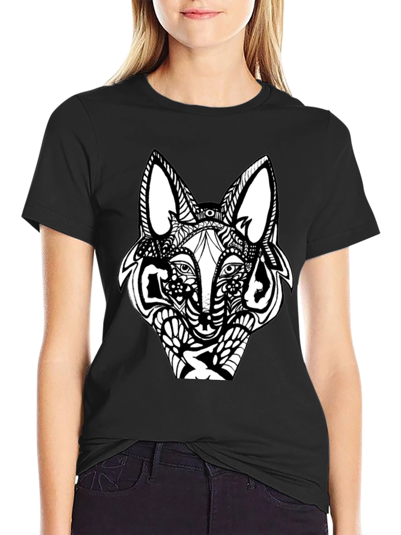 Black Abstract Wolf Graphic Black T-Shirt view 2