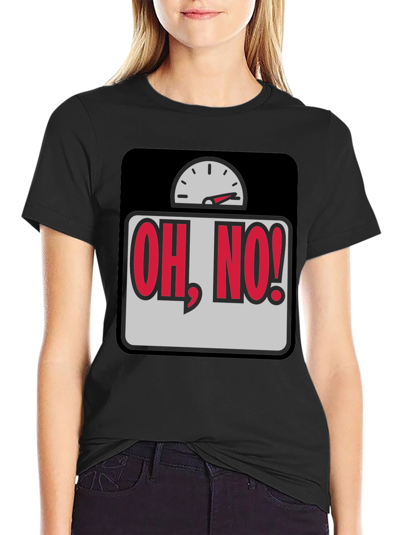 Black Oh, No! Scale Graphic T-Shirt - Weight Humor Tee view 2
