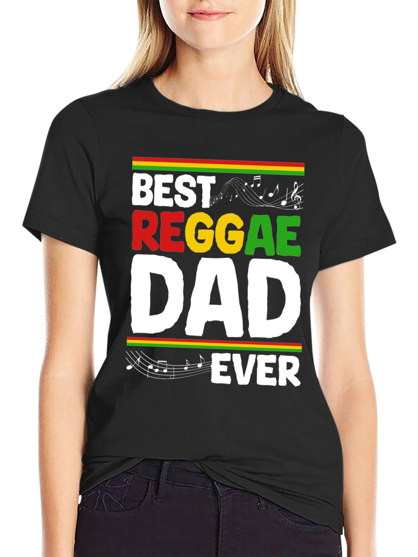 Black Best Reggae Dad Ever Black Graphic T-Shirt view 2