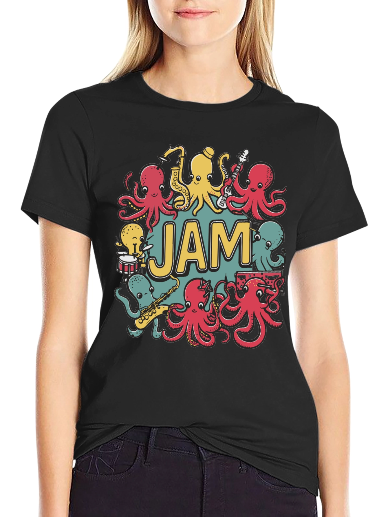 Black Octopus Jam Band Graphic T-Shirt - Black Cotton Tee view 2