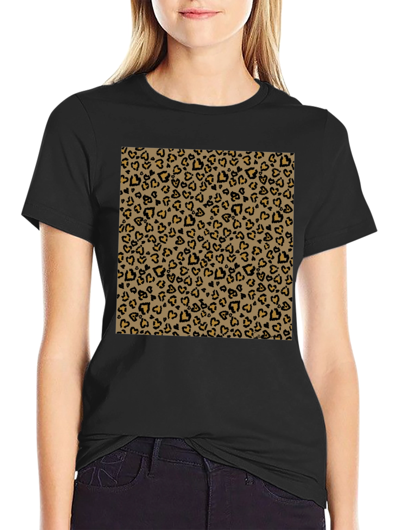 Black Black Tee with Leopard Heart Print view 2