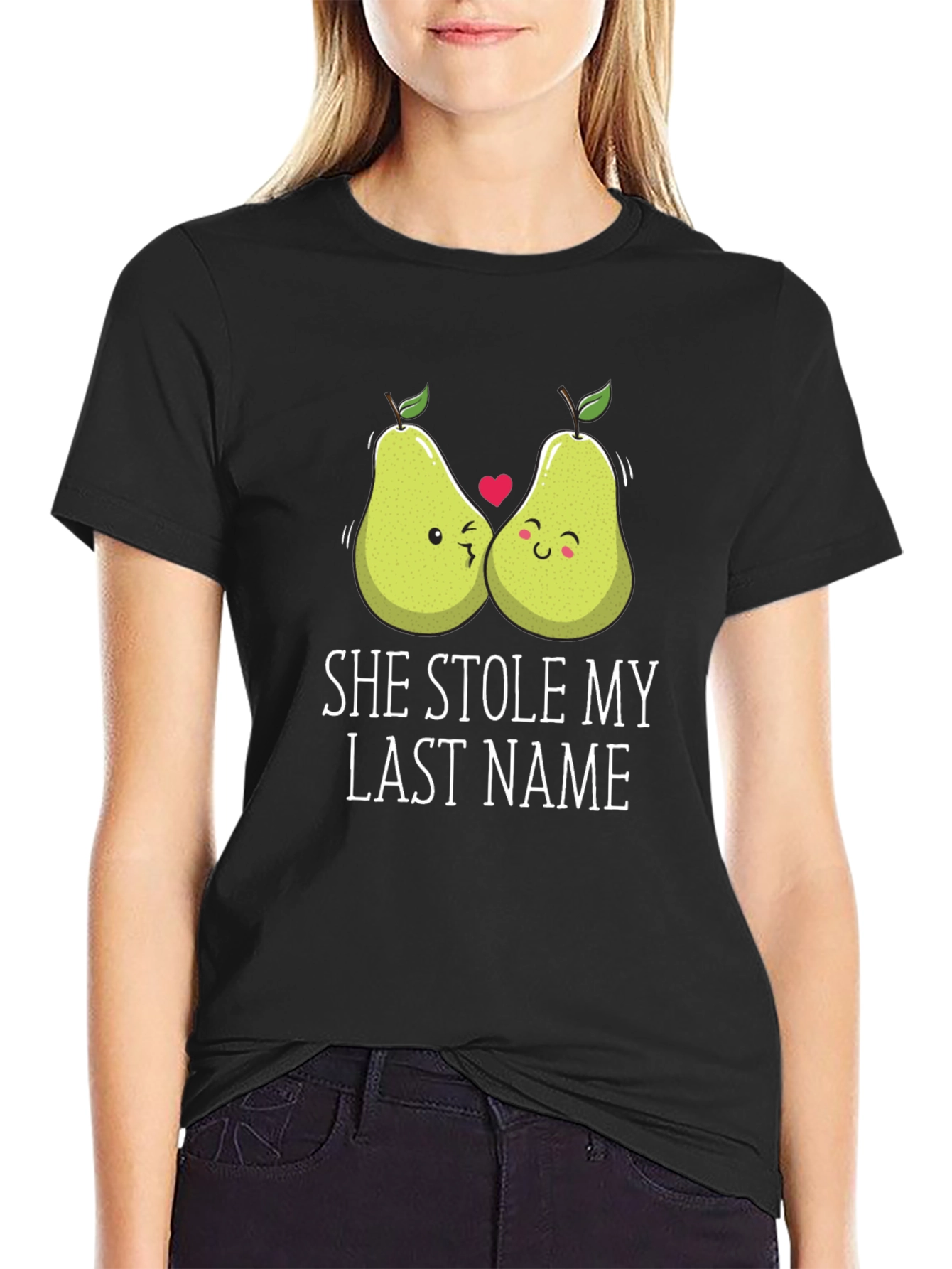 Black She Stole My Last Name T-Shirt, Couple Pears view 2