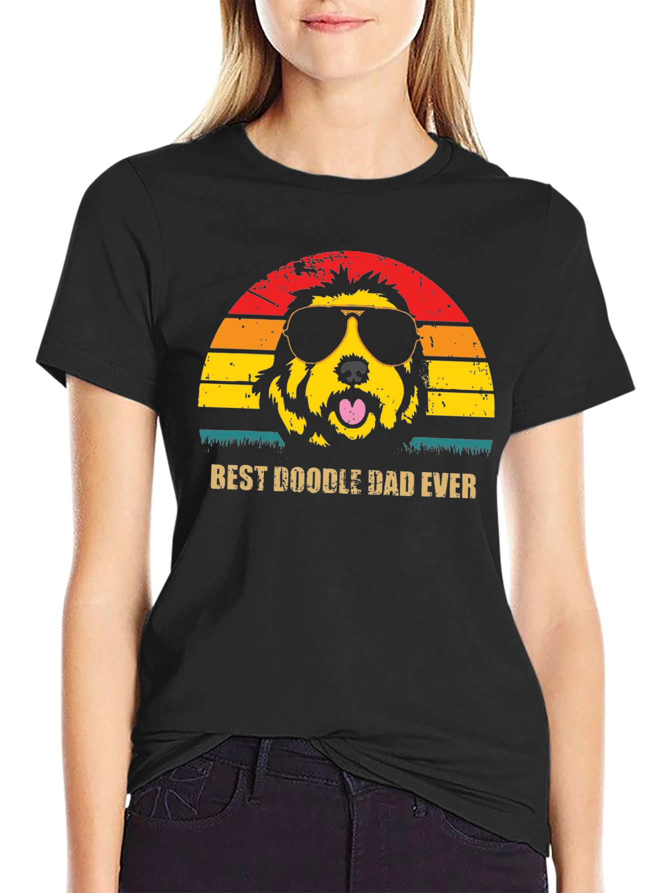Black Best Doodle Dad Ever T-Shirt - Novelty Graphic Tee view 2