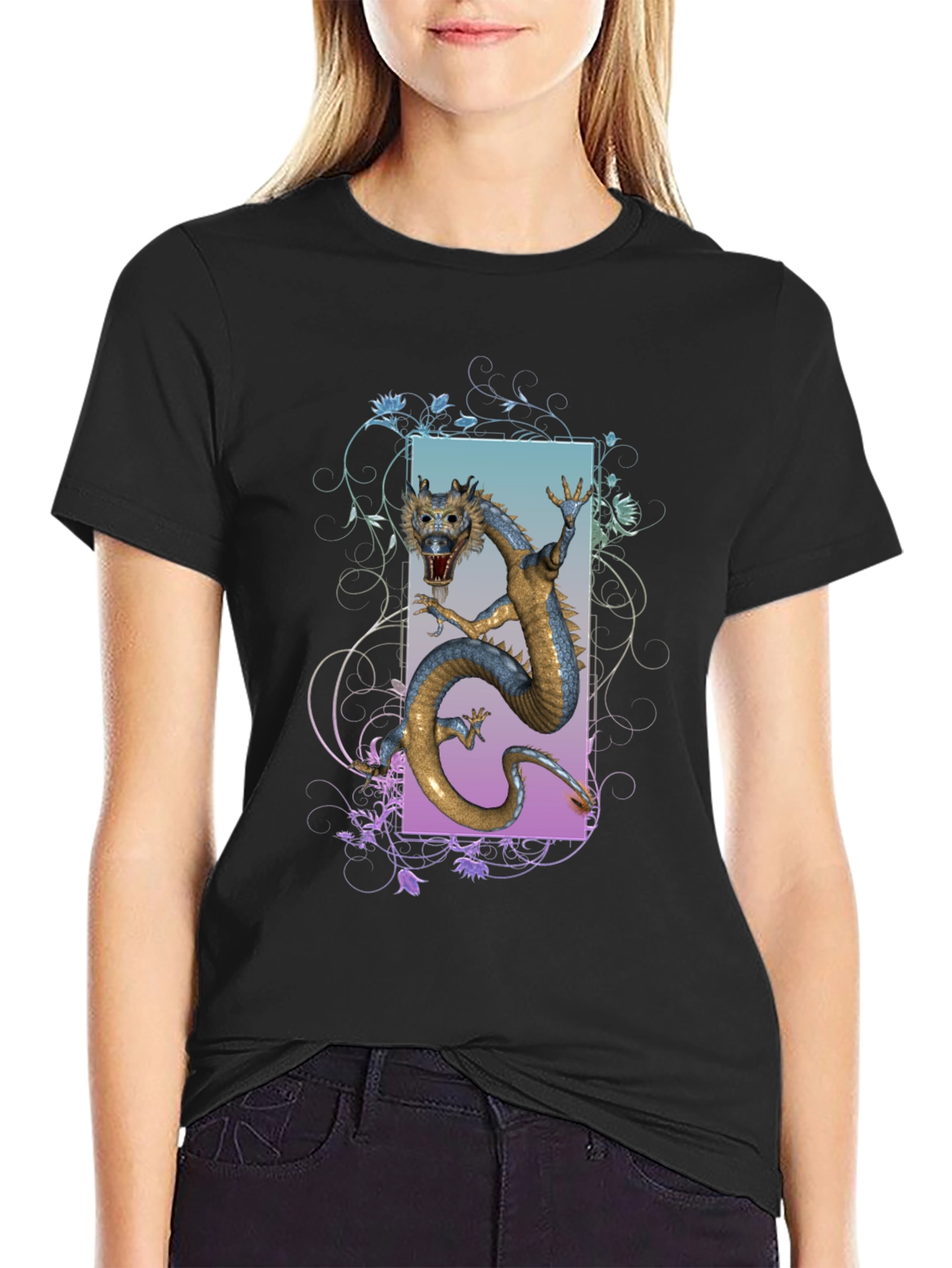 Black Dragon Graphic T-Shirt - Mythical Creature Tee view 2