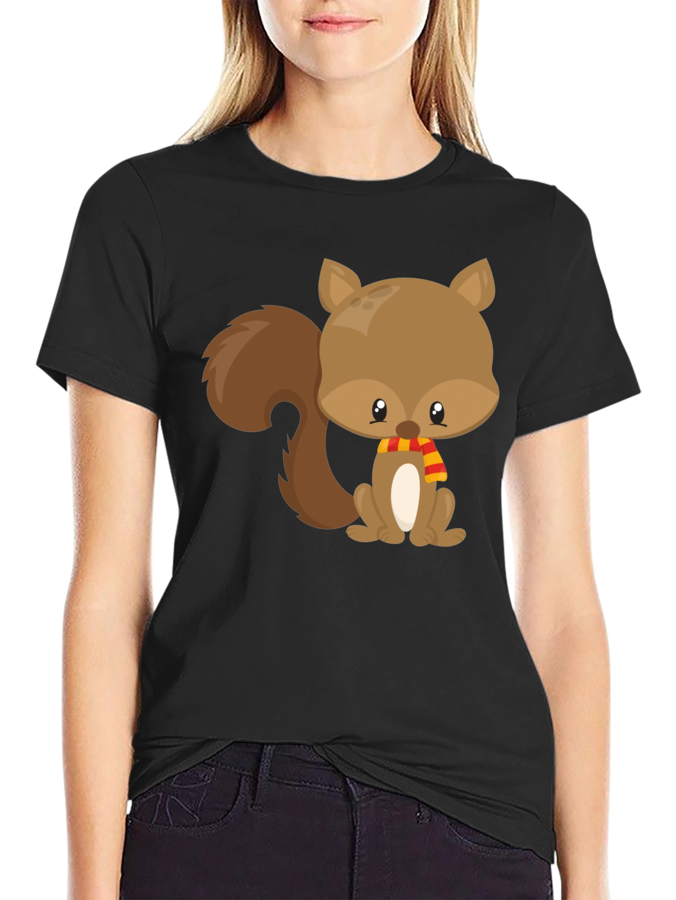 Black Cute Squirrel Black T-Shirt view 2