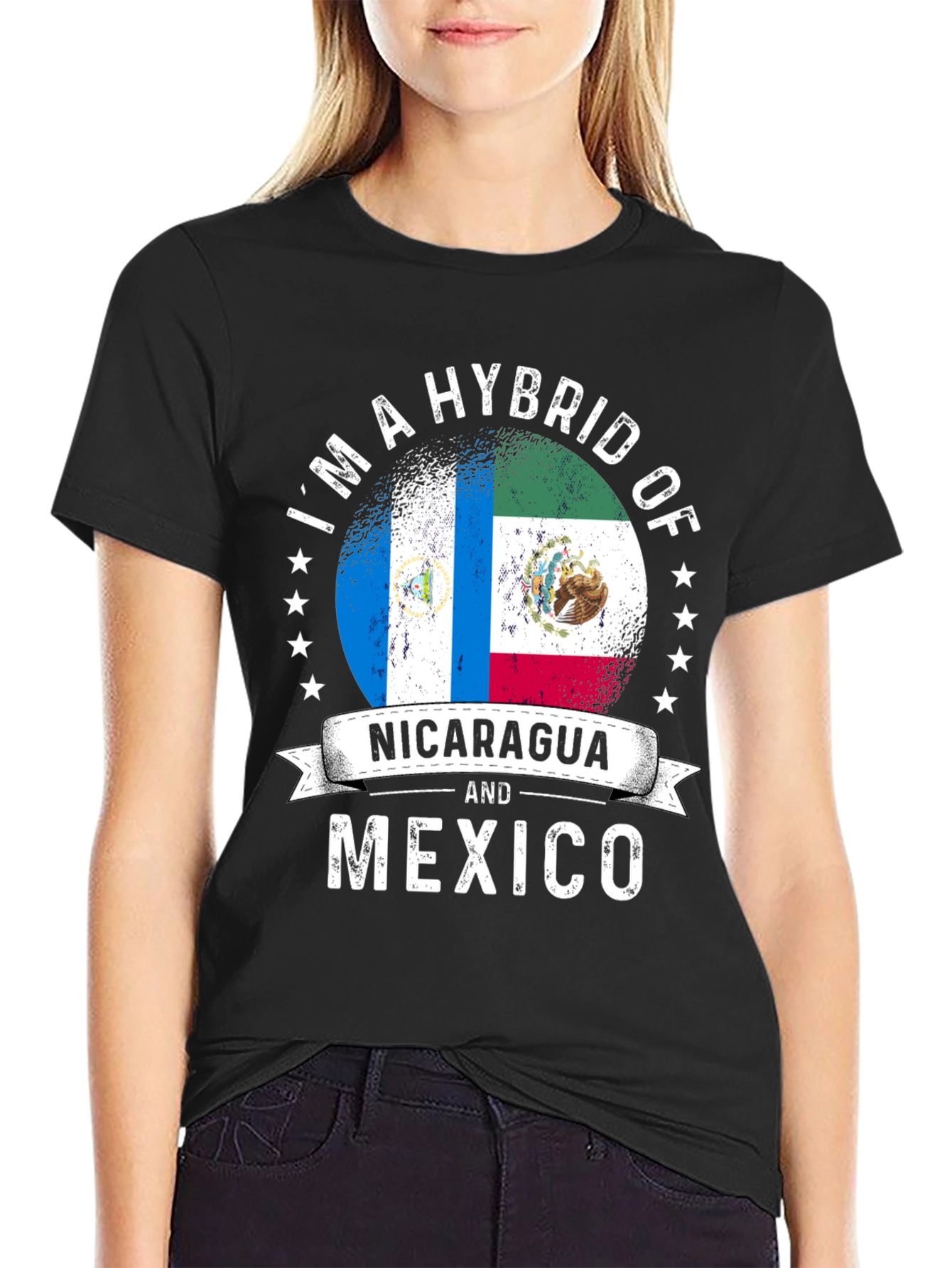 Black Nicaragua and Mexico Hybrid Pride T-Shirt view 2