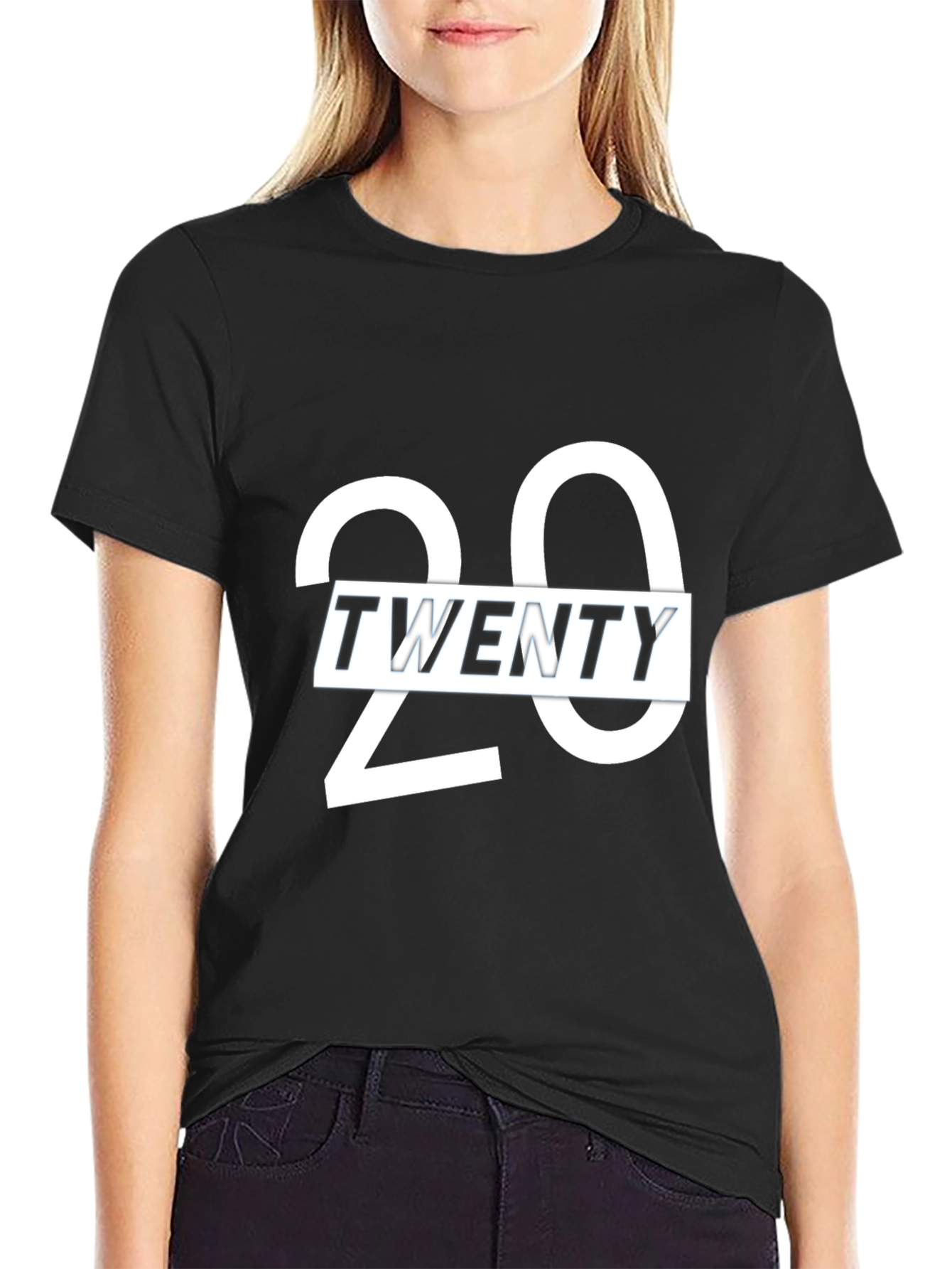 Black Stylish Twenty Graphic Print Crew Neck T-Shirt view 2