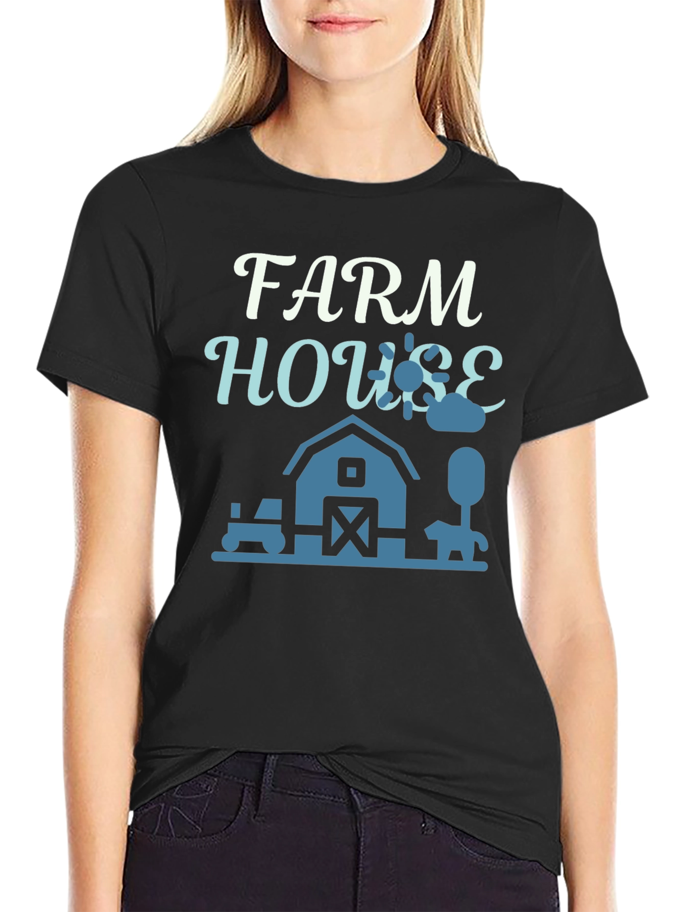 Black Farm House Graphic Tee - Black Cotton T-Shirt view 2