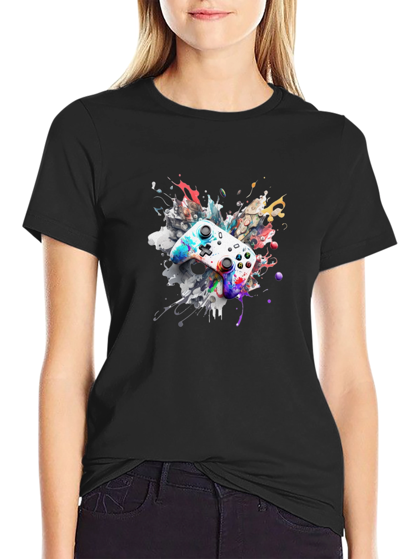 Black Colorful Gaming Controller T-Shirt view 2