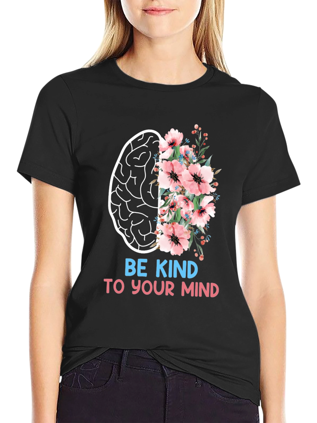 Black Be Kind To Your Mind Graphic Tee view 2