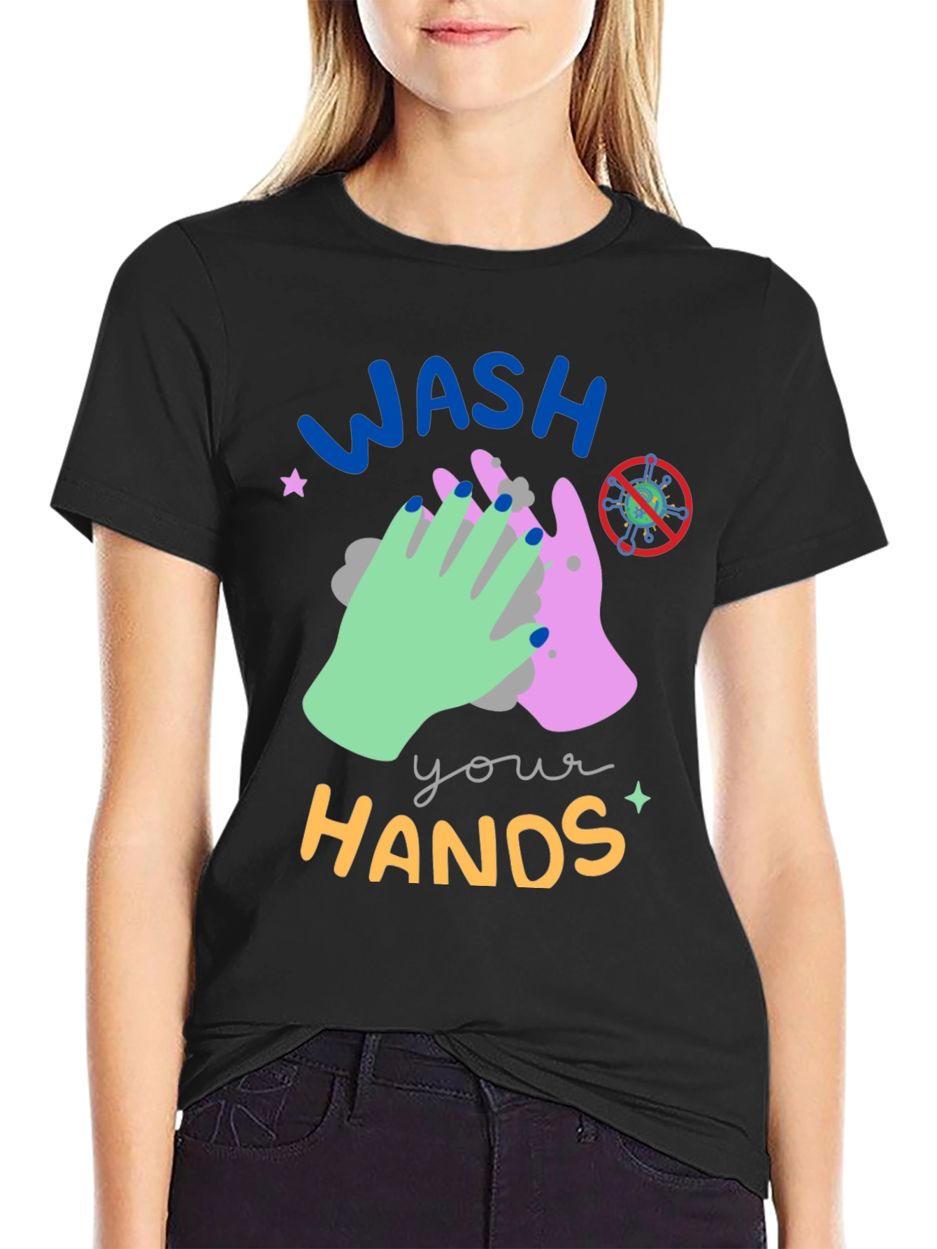 Black Wash Your Hands Graphic Tee - Black view 2