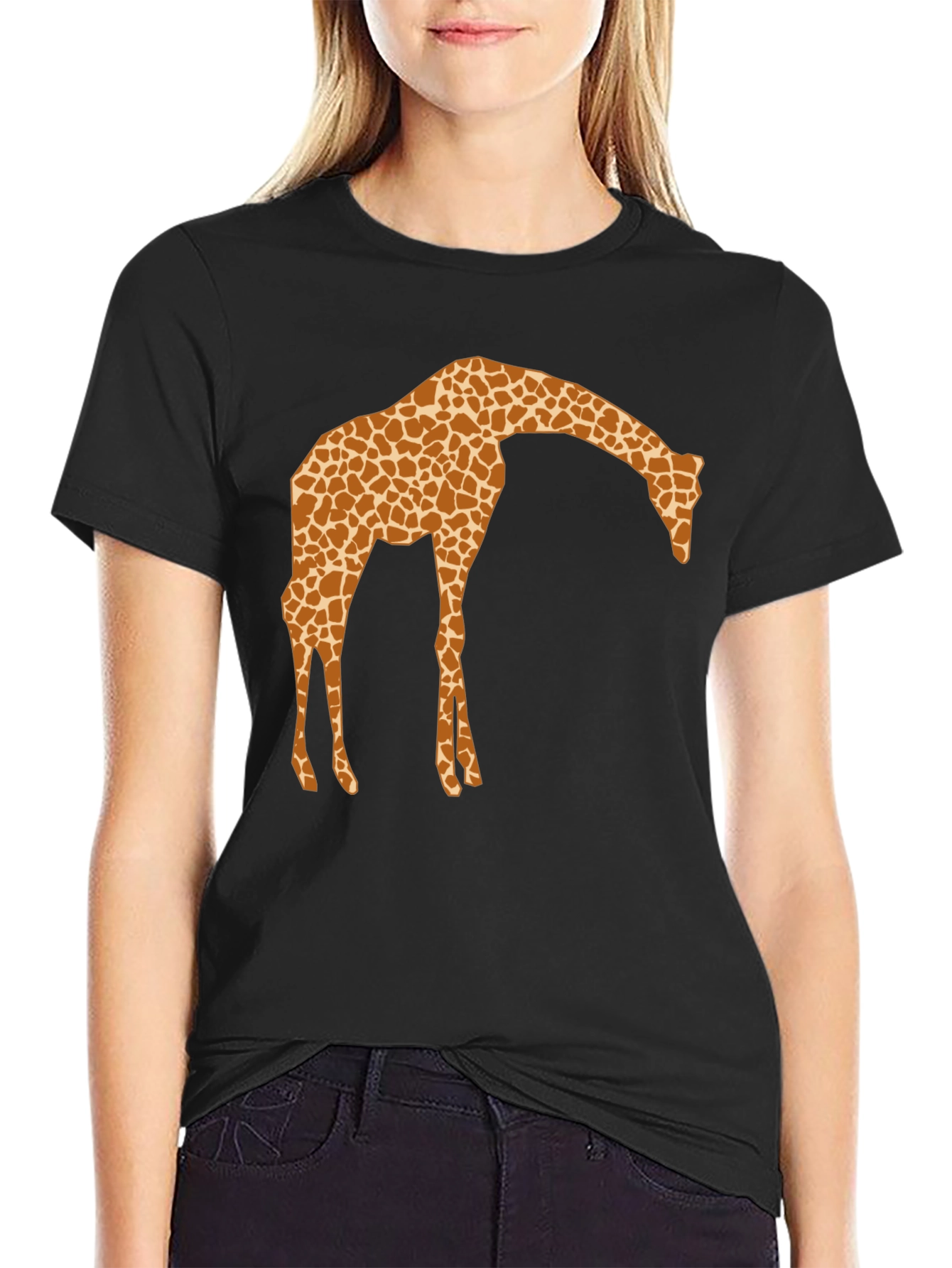 Black Giraffe Print Crew Neck T-Shirt view 2