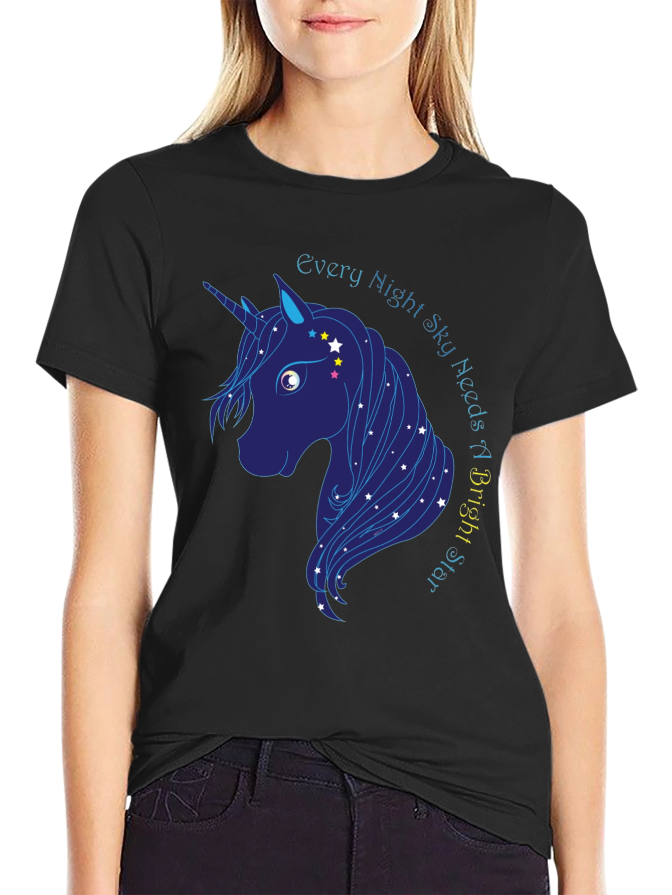 Black Every Night Sky Needs a Bright Star Unicorn T-Shirt view 2