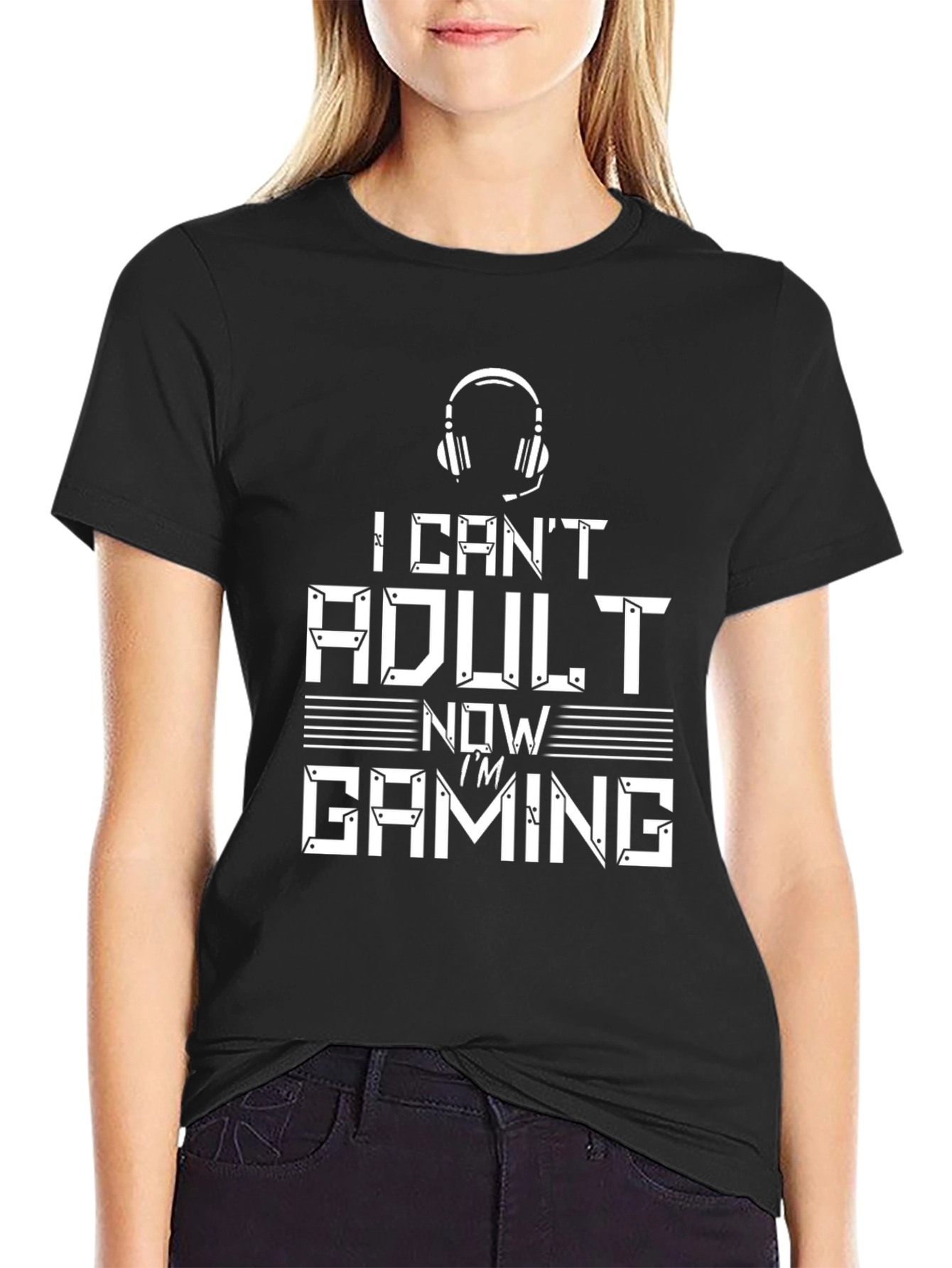 Black I Can't Adult Now I'm Gaming Black T-Shirt view 2