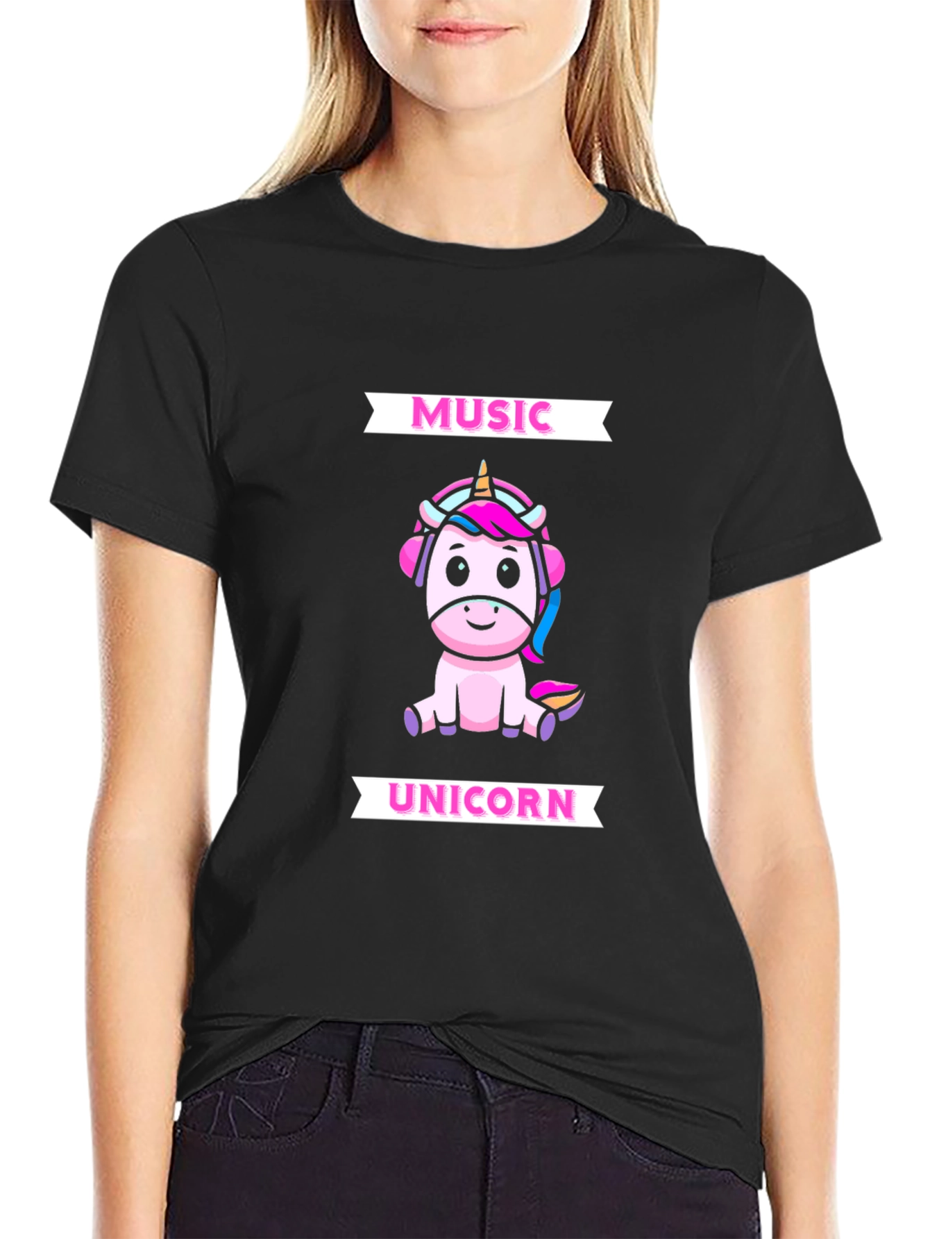 Black Music Unicorn Graphic T-Shirt view 2