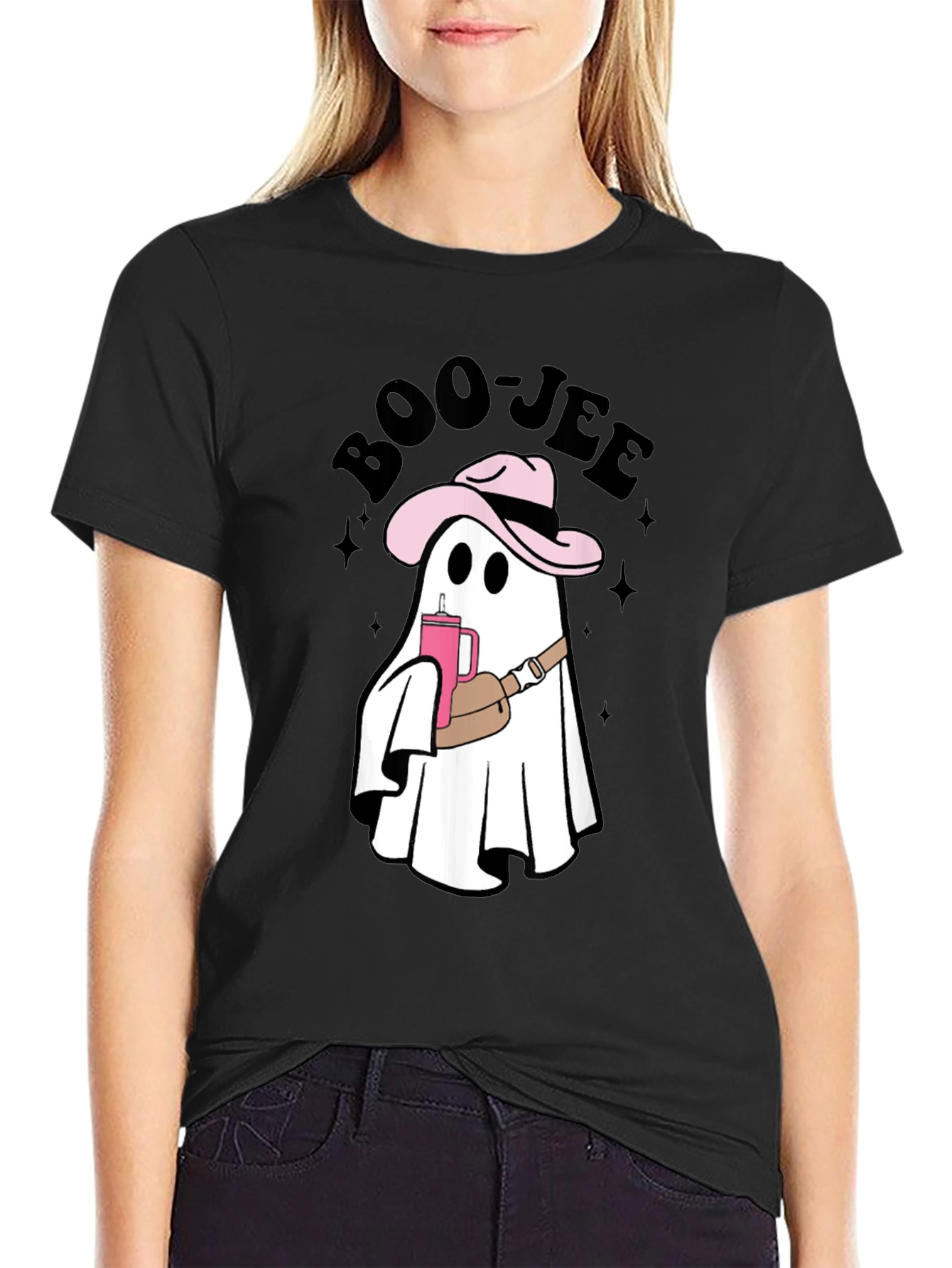 Black Boo-jee Cowboy Ghost T-Shirt - Spooky Chic Style view 2