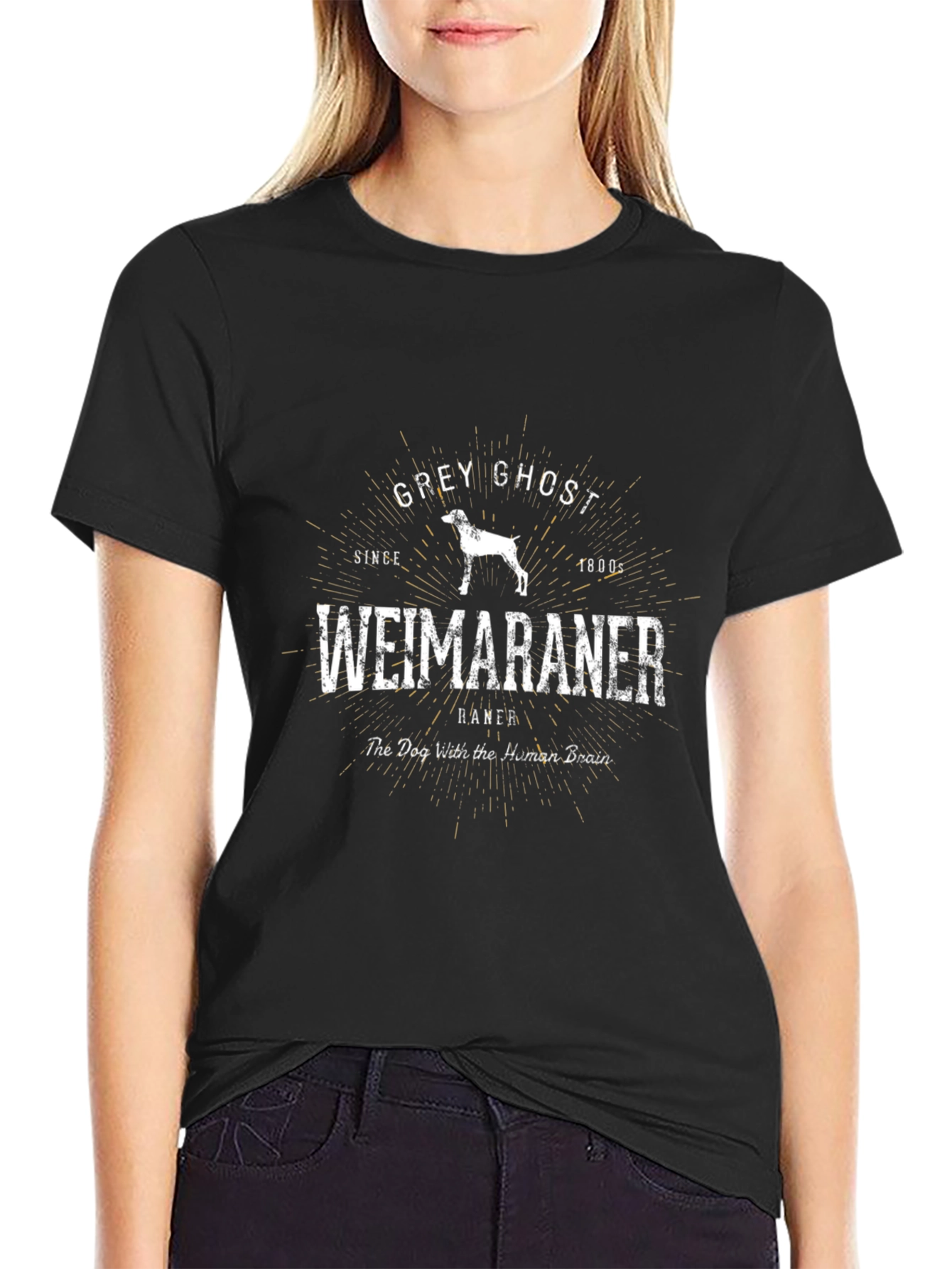 Black Grey Ghost Weimaraner Black Graphic T-Shirt view 2