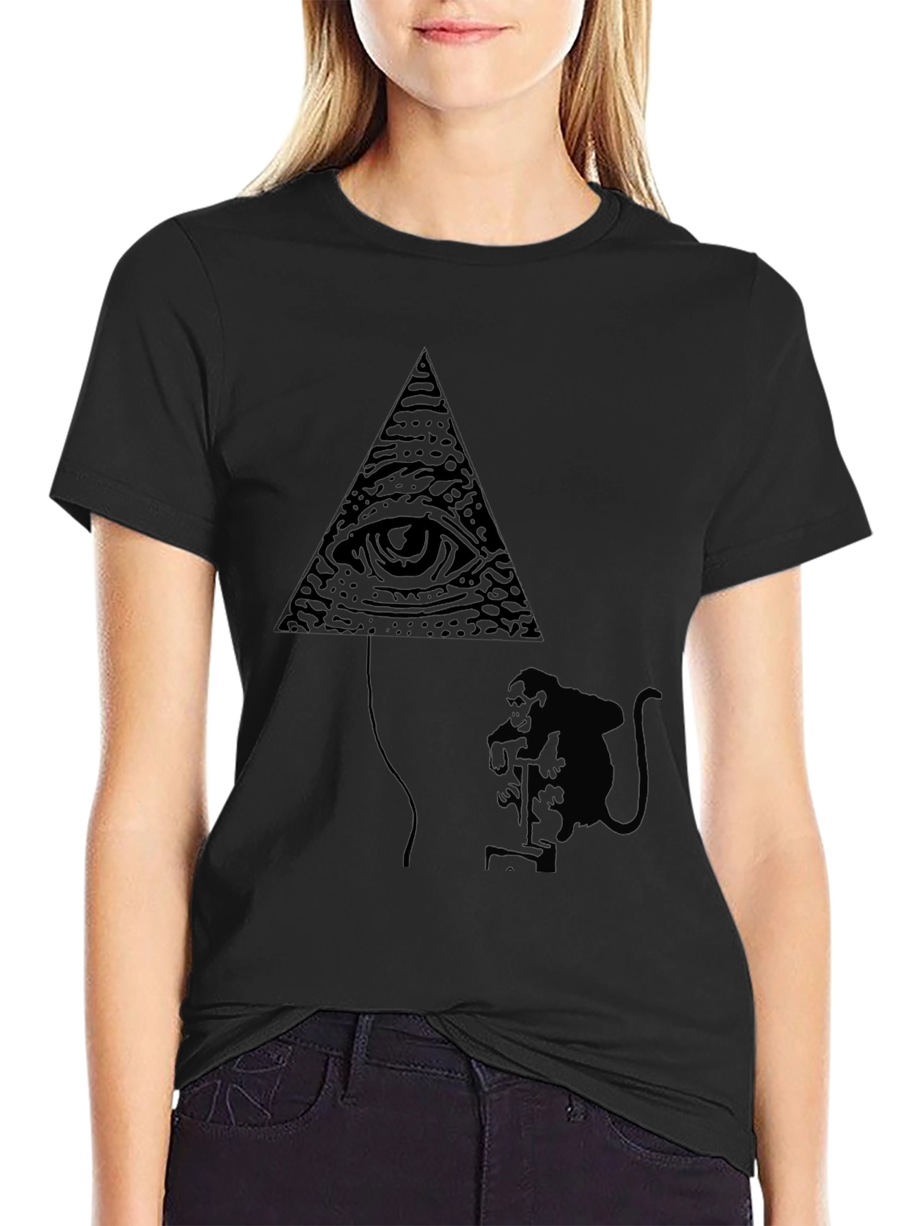 Black Illuminati Monkey Balloon Black T-Shirt view 2