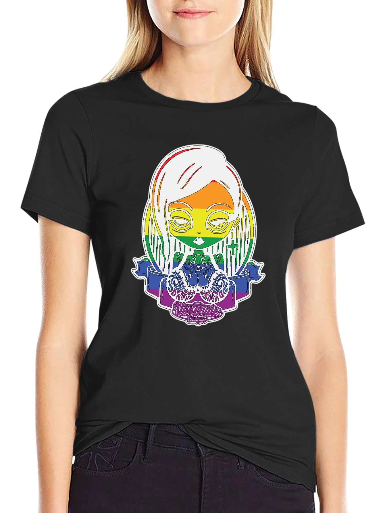 Black Rainbow Character Graphic Tee view 2