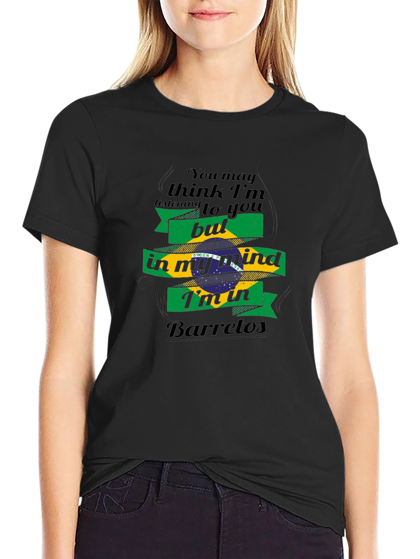 Black Brazil Flag Barretos Mind T-Shirt view 2