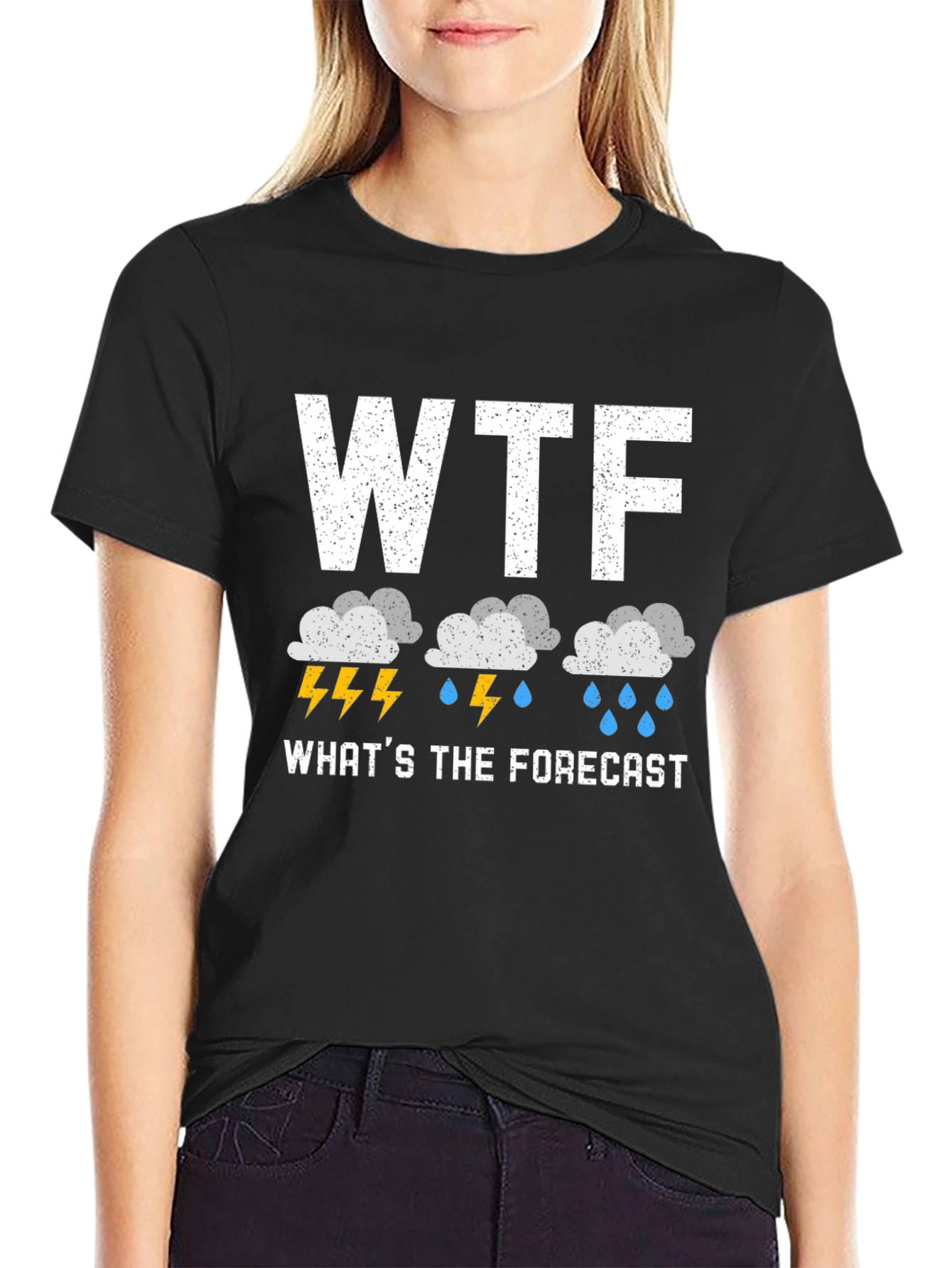 Black WTF What's the Forecast Funny Weather Graphic T-Shirt view 2