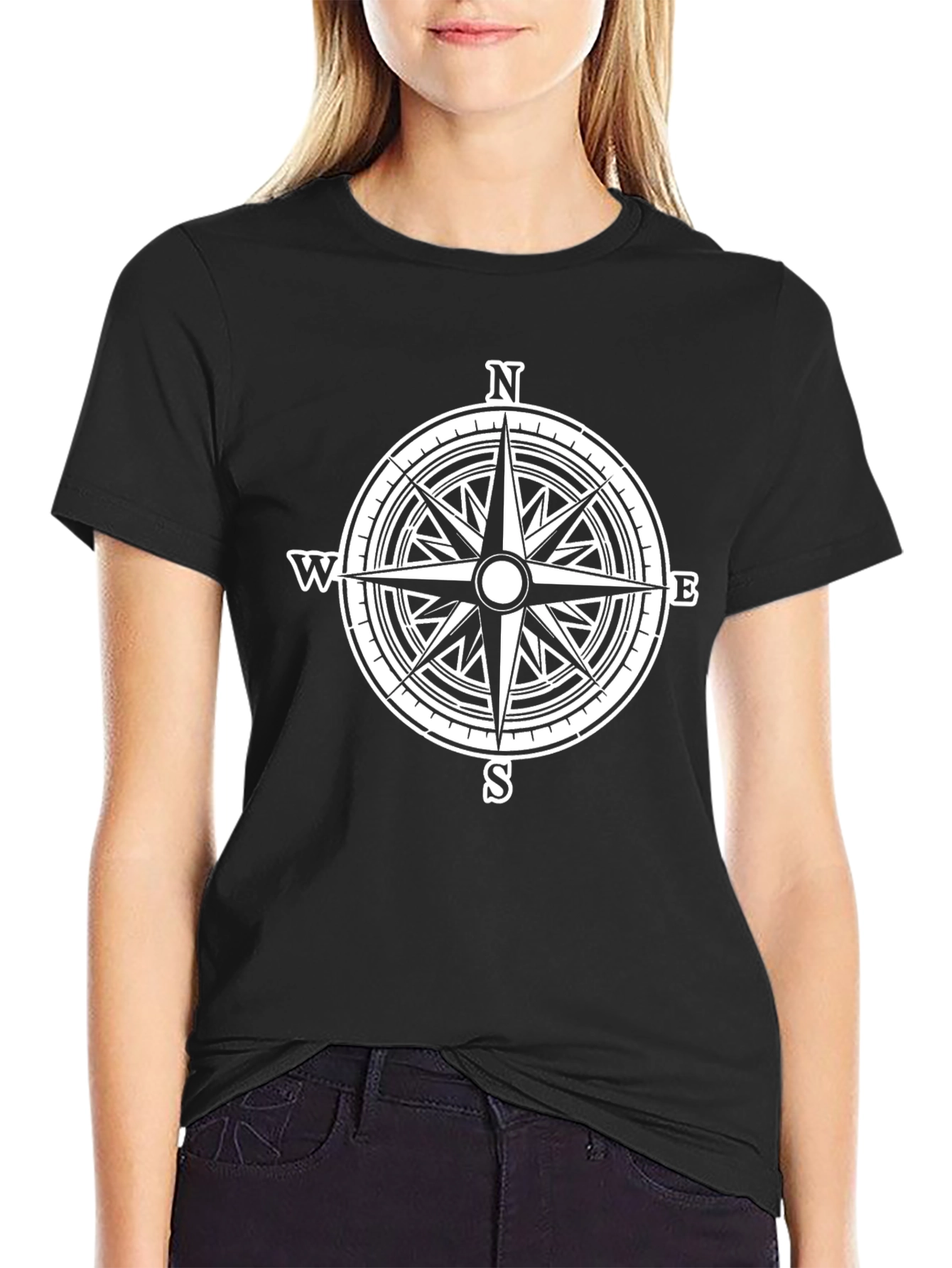 Black Compass Rose Graphic T-Shirt - Black view 2