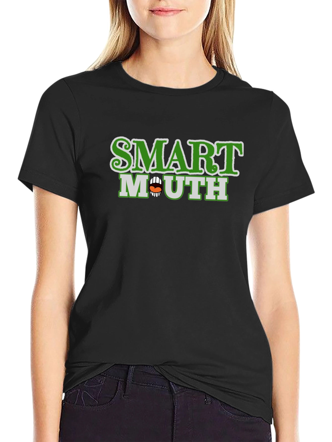 Black Smart Mouth Graphic Tee - Quirky Black T-Shirt view 2